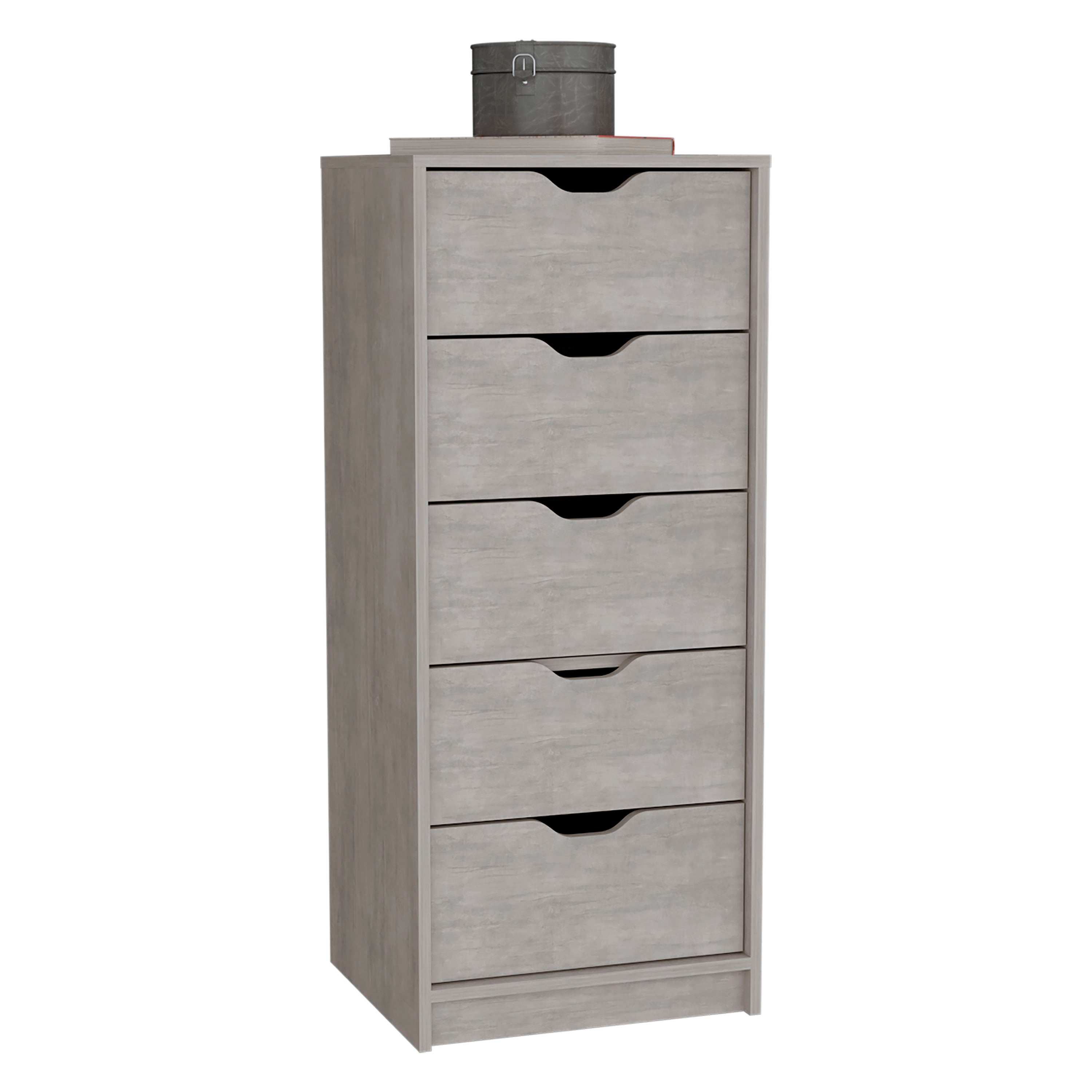 Houma 5 Drawers Narrow Dresser, Slim Storage Chest of Drawers, Concrete Gray - Luciddepo
