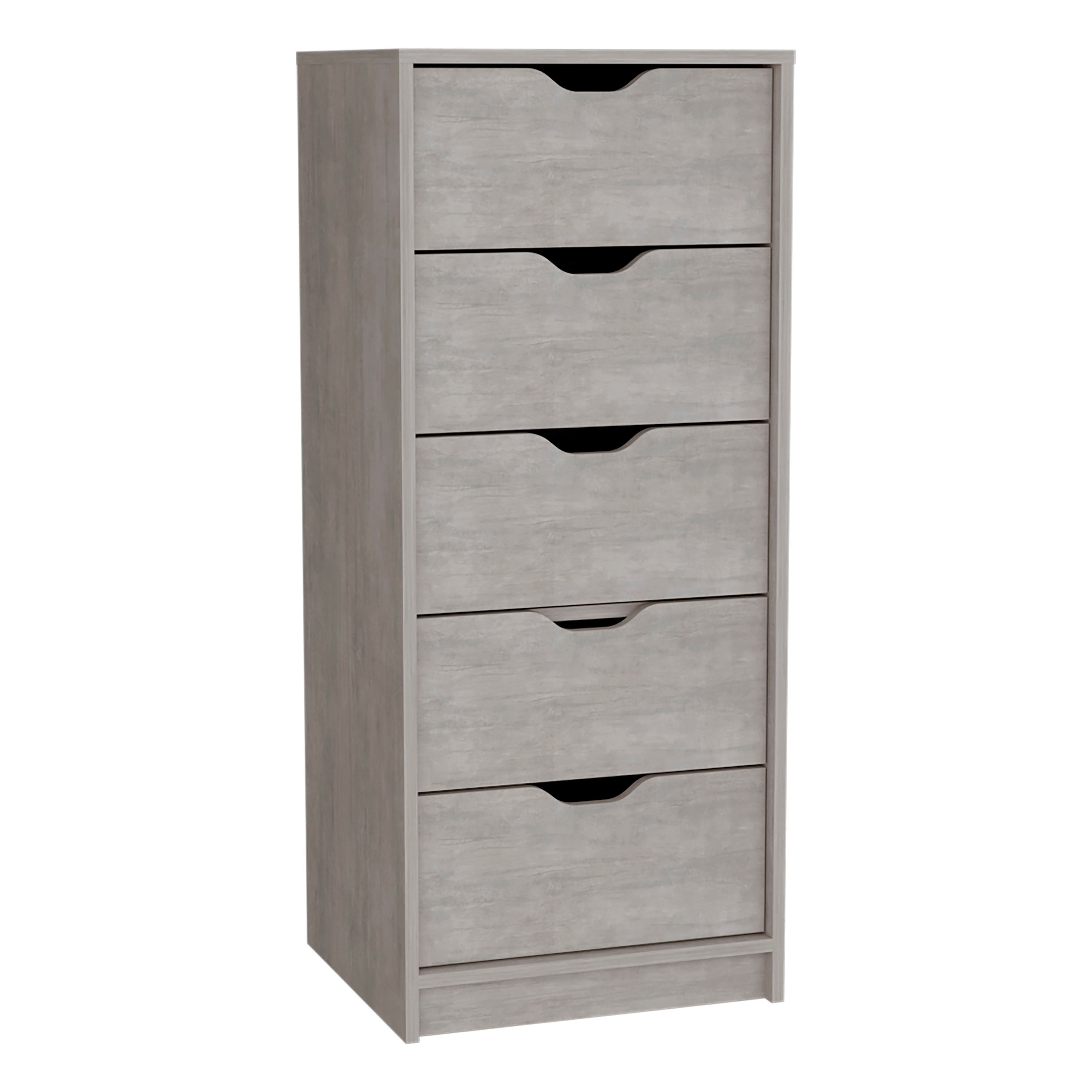 Houma 5 Drawers Narrow Dresser, Slim Storage Chest of Drawers, Concrete Gray - Luciddepo