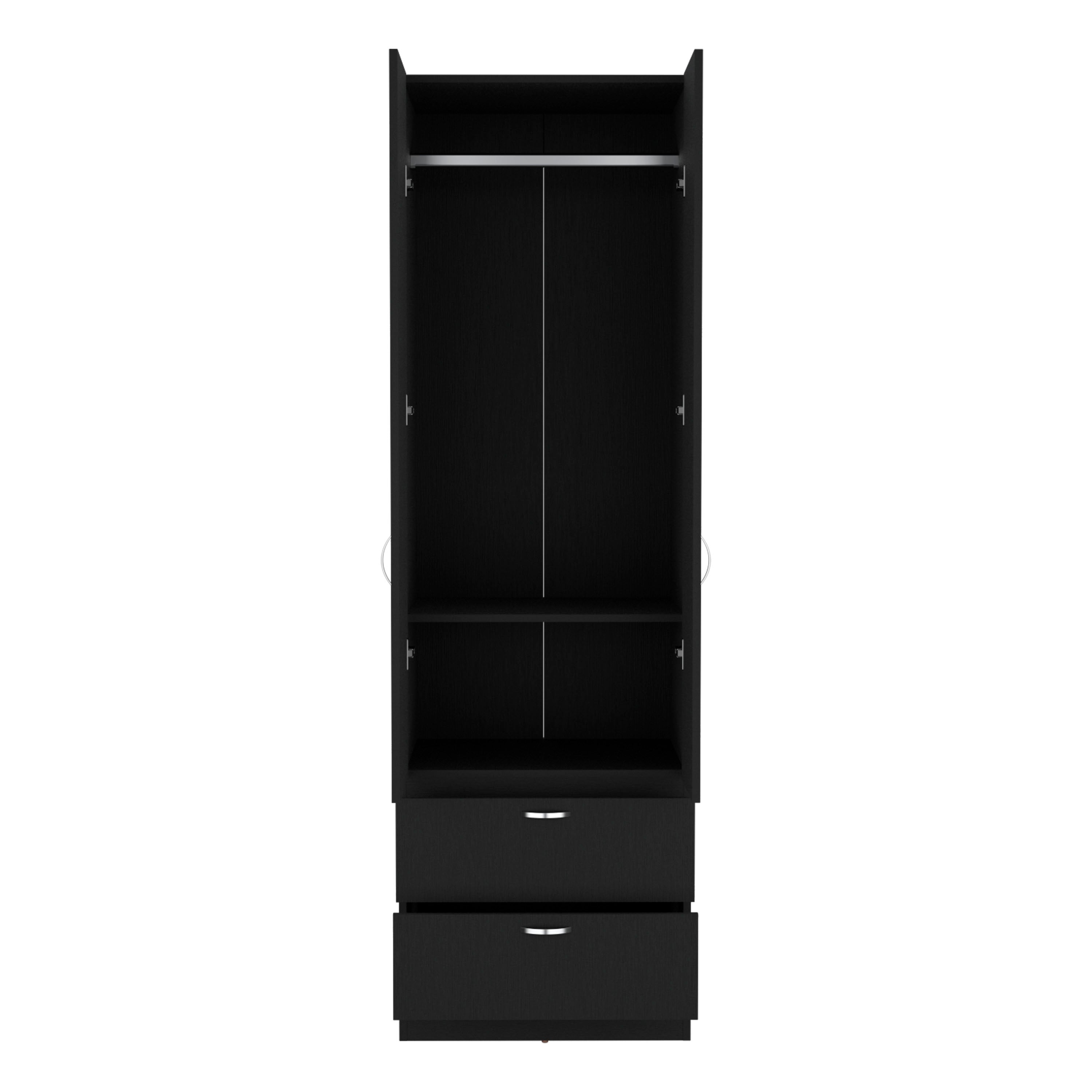 Vico Armoire Wardrove 76" H, Hanging Rod, 2 Drawers, 1 Shelf, Black - Luciddepo
