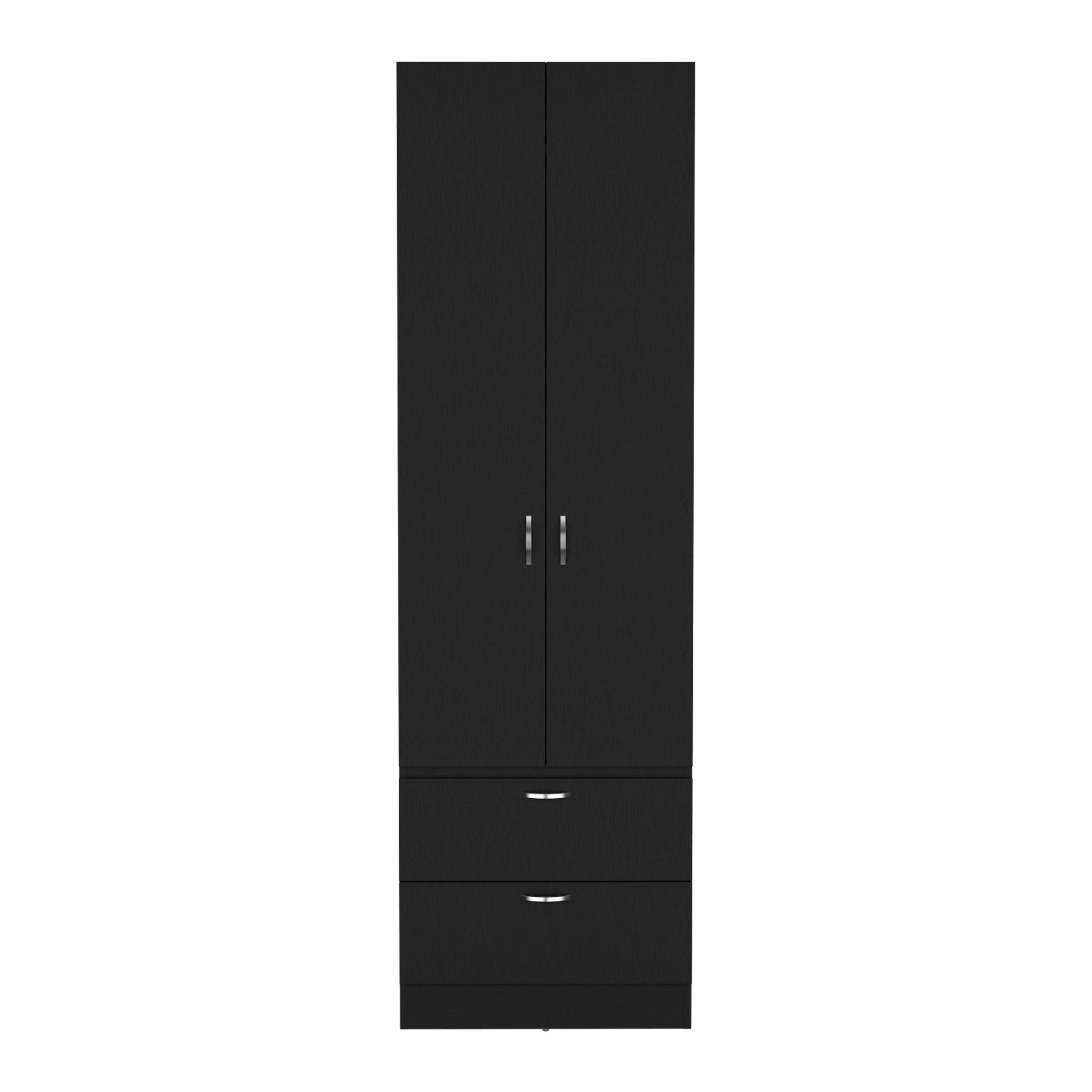 Vico Armoire Wardrove 76" H, Hanging Rod, 2 Drawers, 1 Shelf, Black - Luciddepo