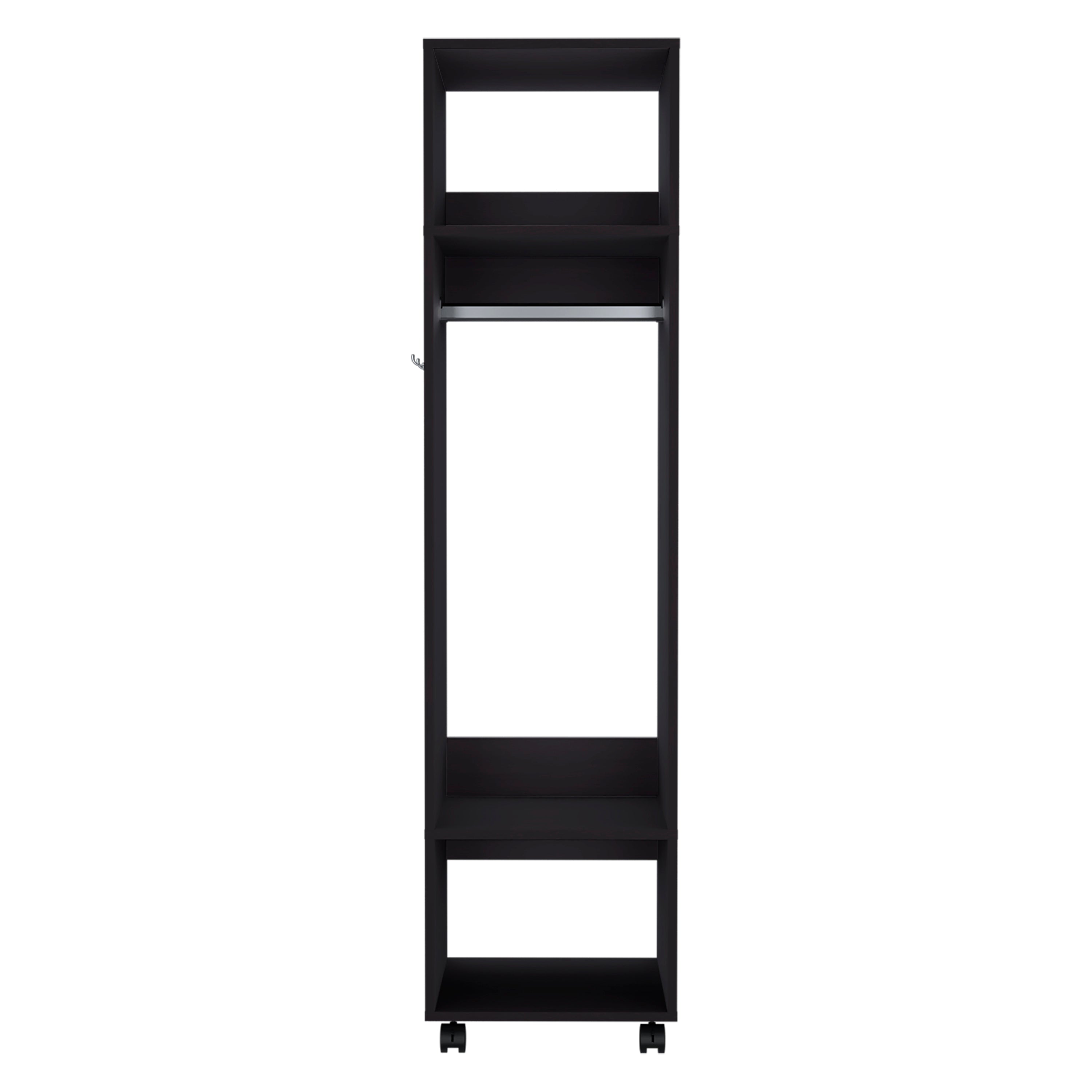 Cordova Armoire with 3 Shelves, 1 Mirror, and 4 Wheels, Black - Luciddepo