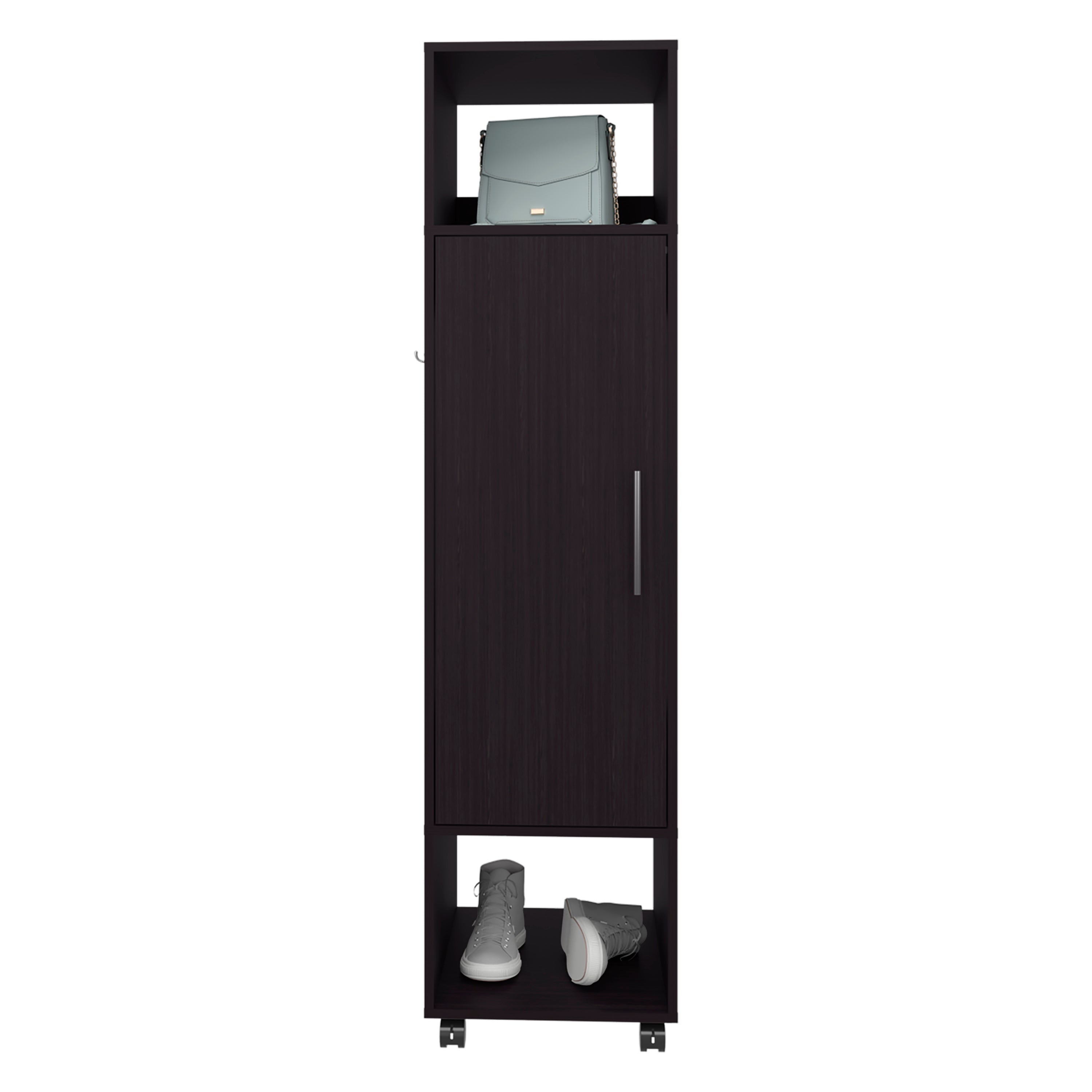 Ambler Armoire with 1 Door, 3 Shelves, and Full-Length Mirror, Black - Luciddepo