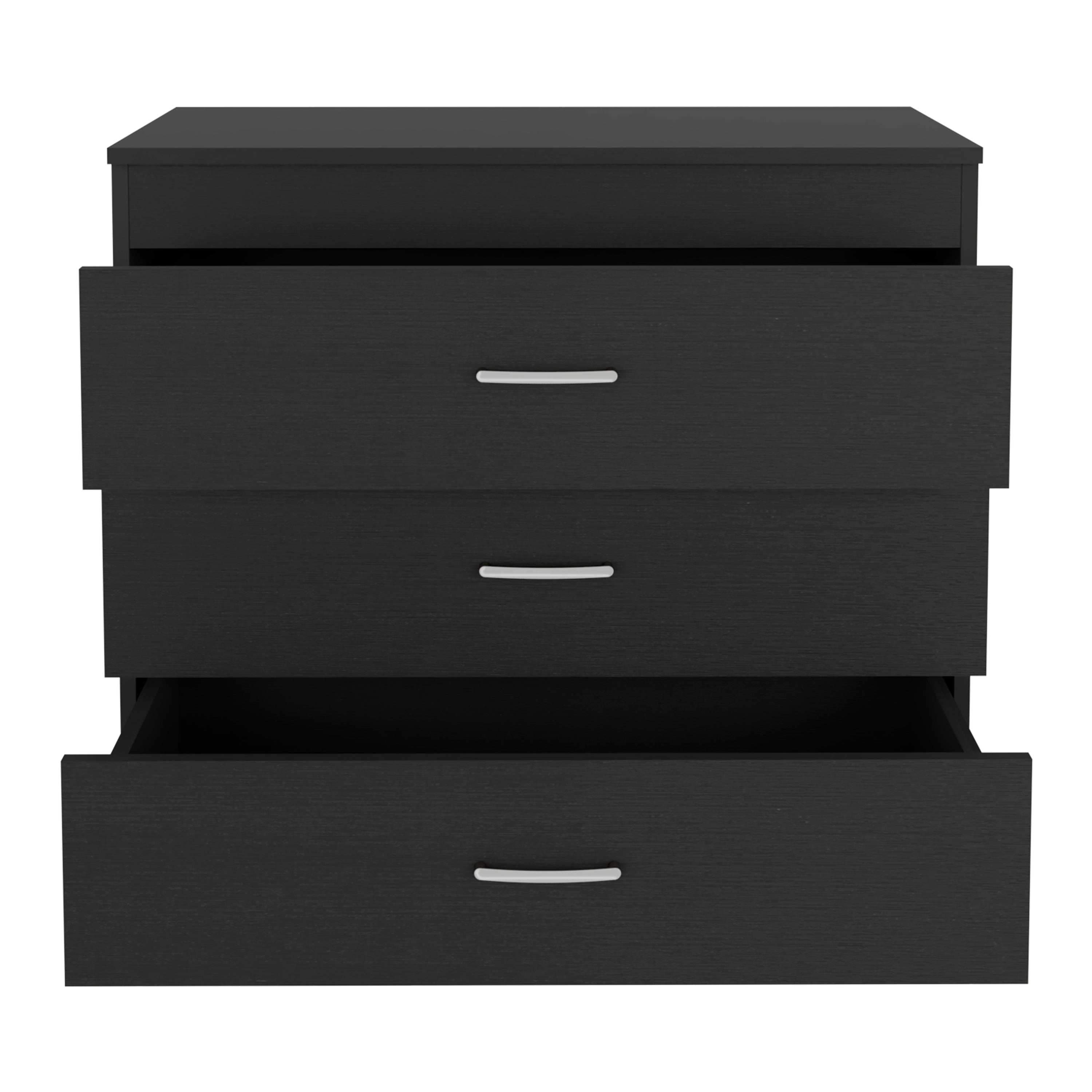 Zurich Three Drawers Dresser, Metal Hardware, Superior Top, Black - Luciddepo