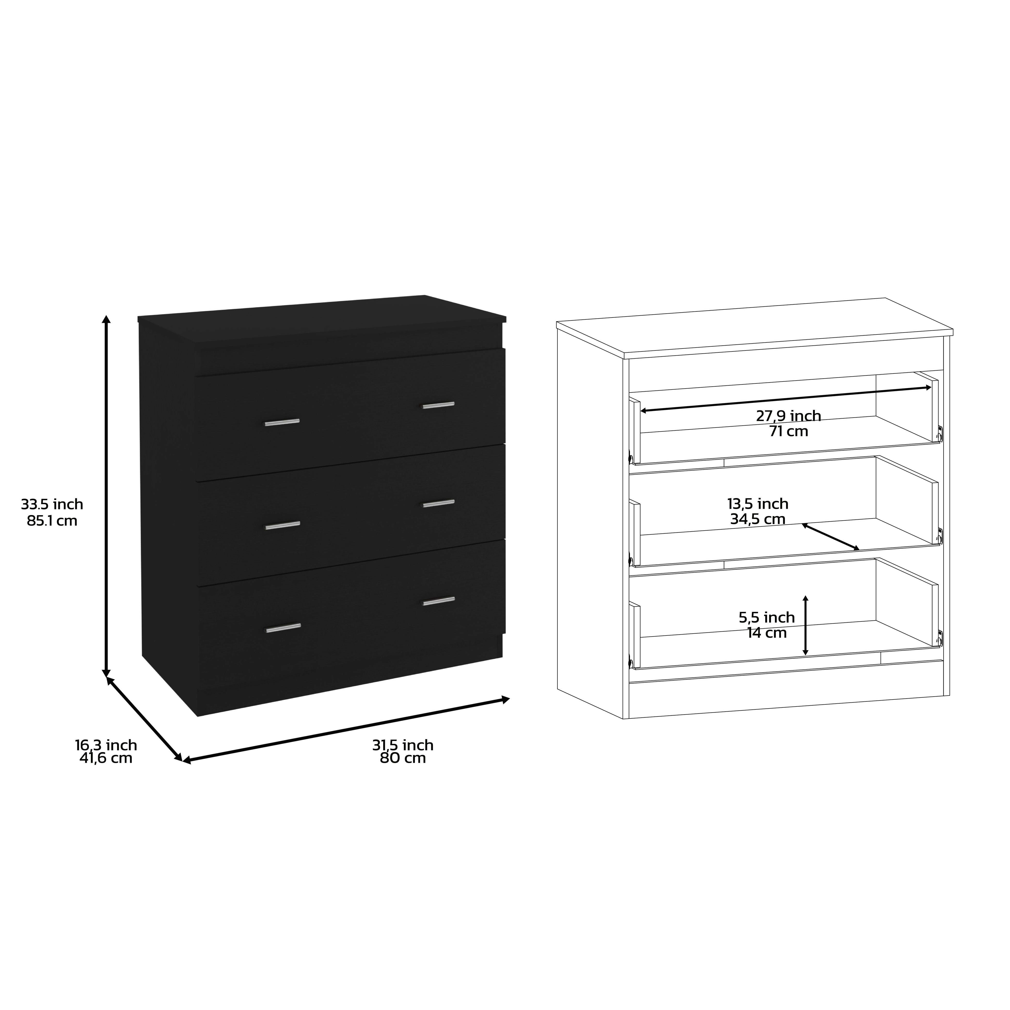 Capri Three Drawer Dresser, Superior Top, Metal Handles, White - Luciddepo