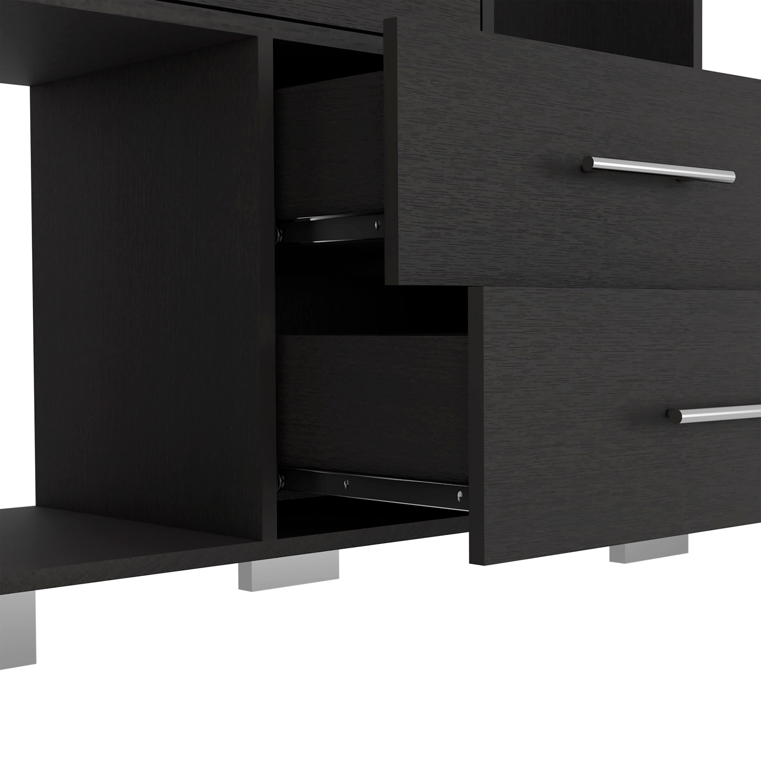 Fountain Dresser, Two Open Shelves, Four Drawers, Black - Luciddepo