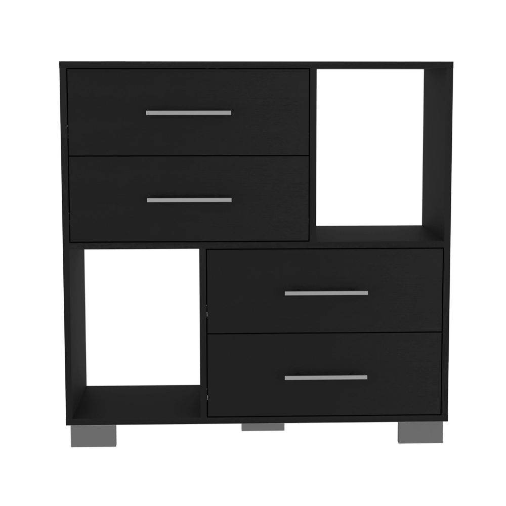 Fountain Dresser, Two Open Shelves, Four Drawers, Black - Luciddepo
