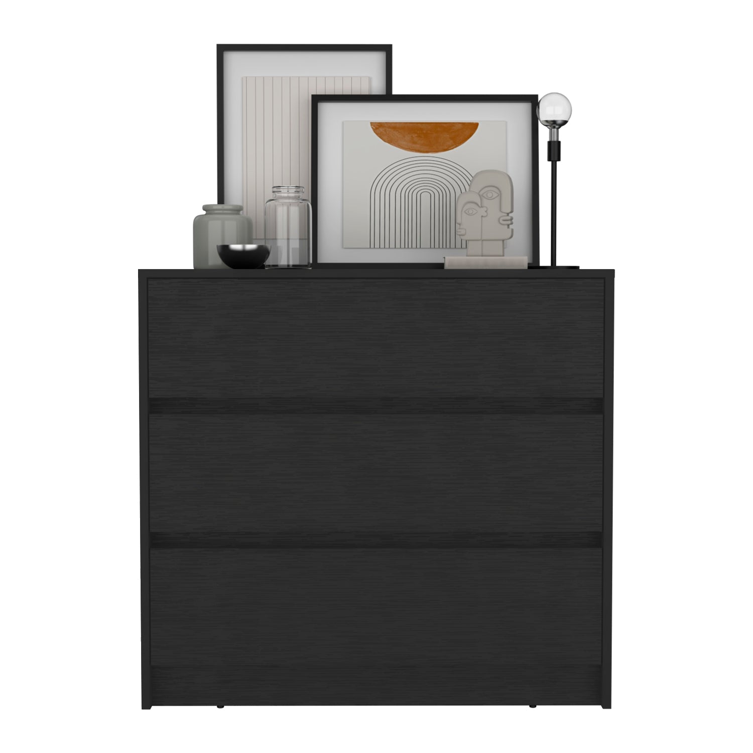 Palmer 3 Drawers Dresser, Chest of Drawers, Black - Luciddepo