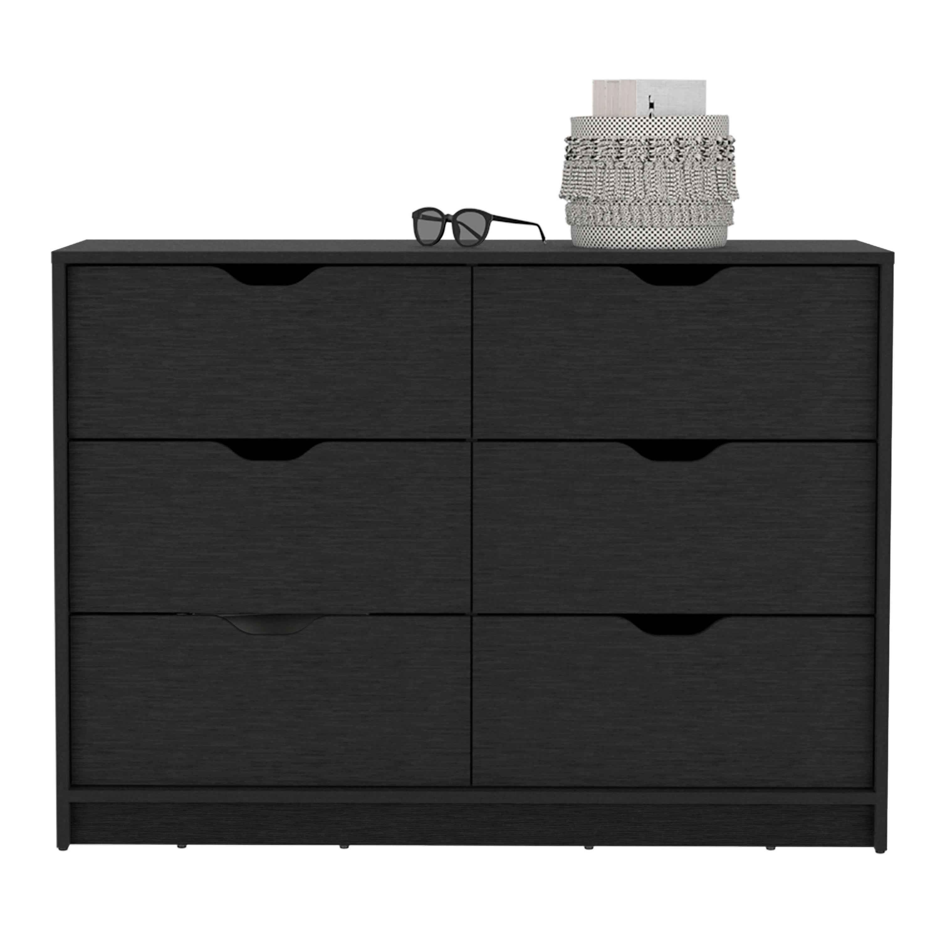 Houma 4 Drawer Dresser with 2 Lower Cabinets, Drawer Chest, Black