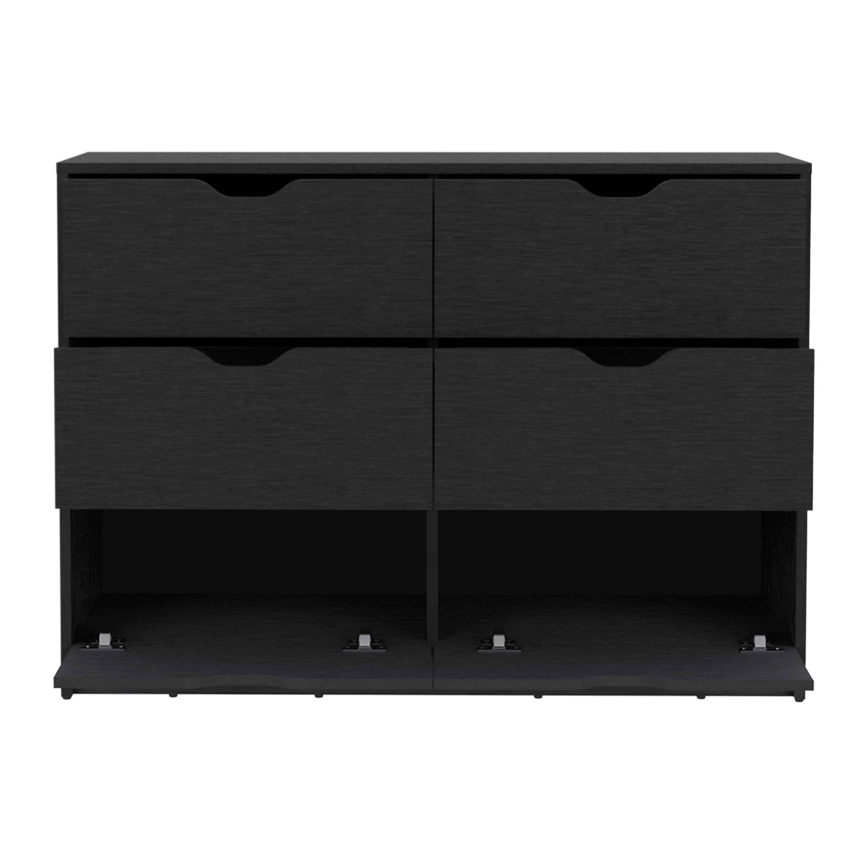 Houma 4 Drawer Dresser with 2 Lower Cabinets, Drawer Chest, Black