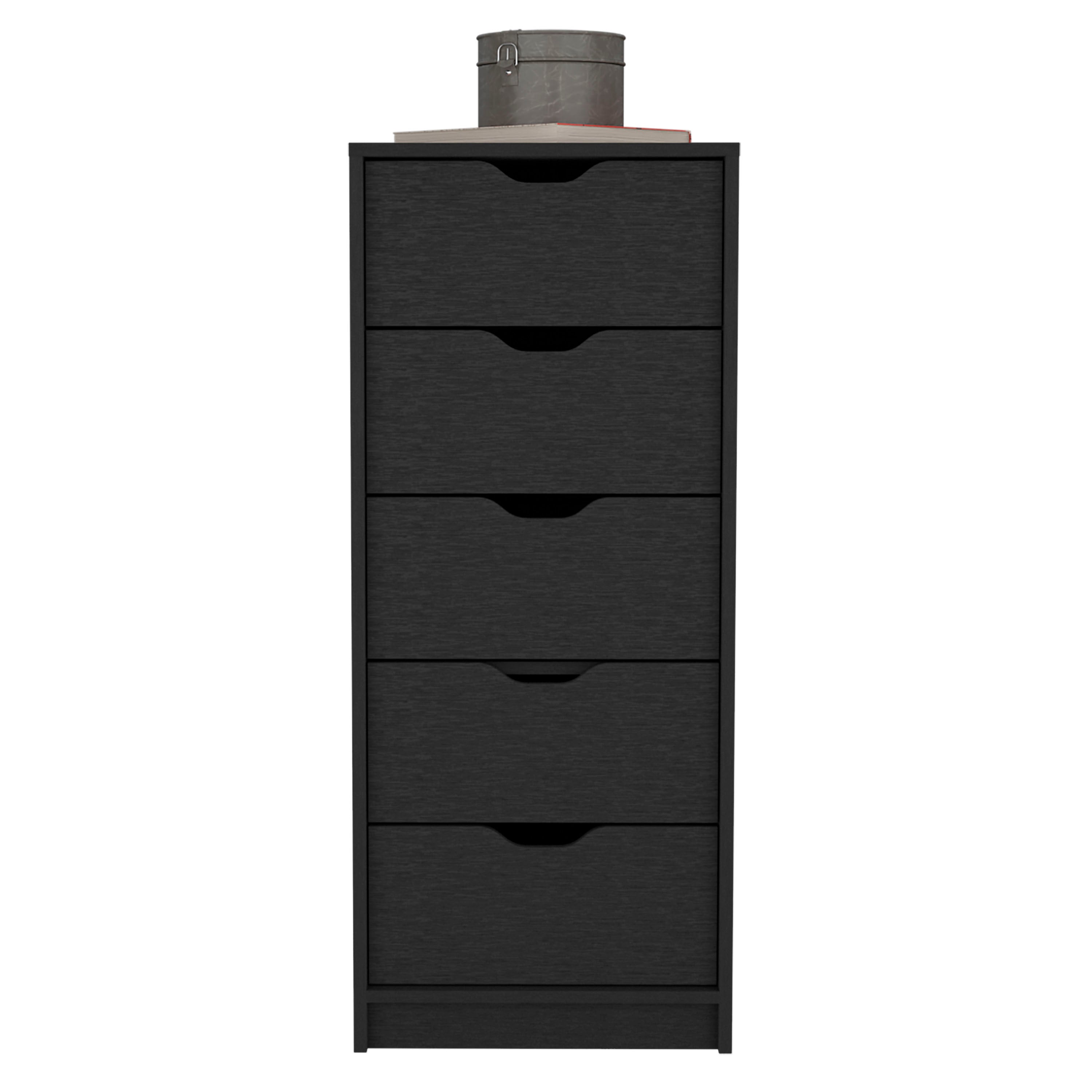 Houma 5 Drawers Narrow Dresser, Slim Storage Chest of Drawers, Black - Luciddepo