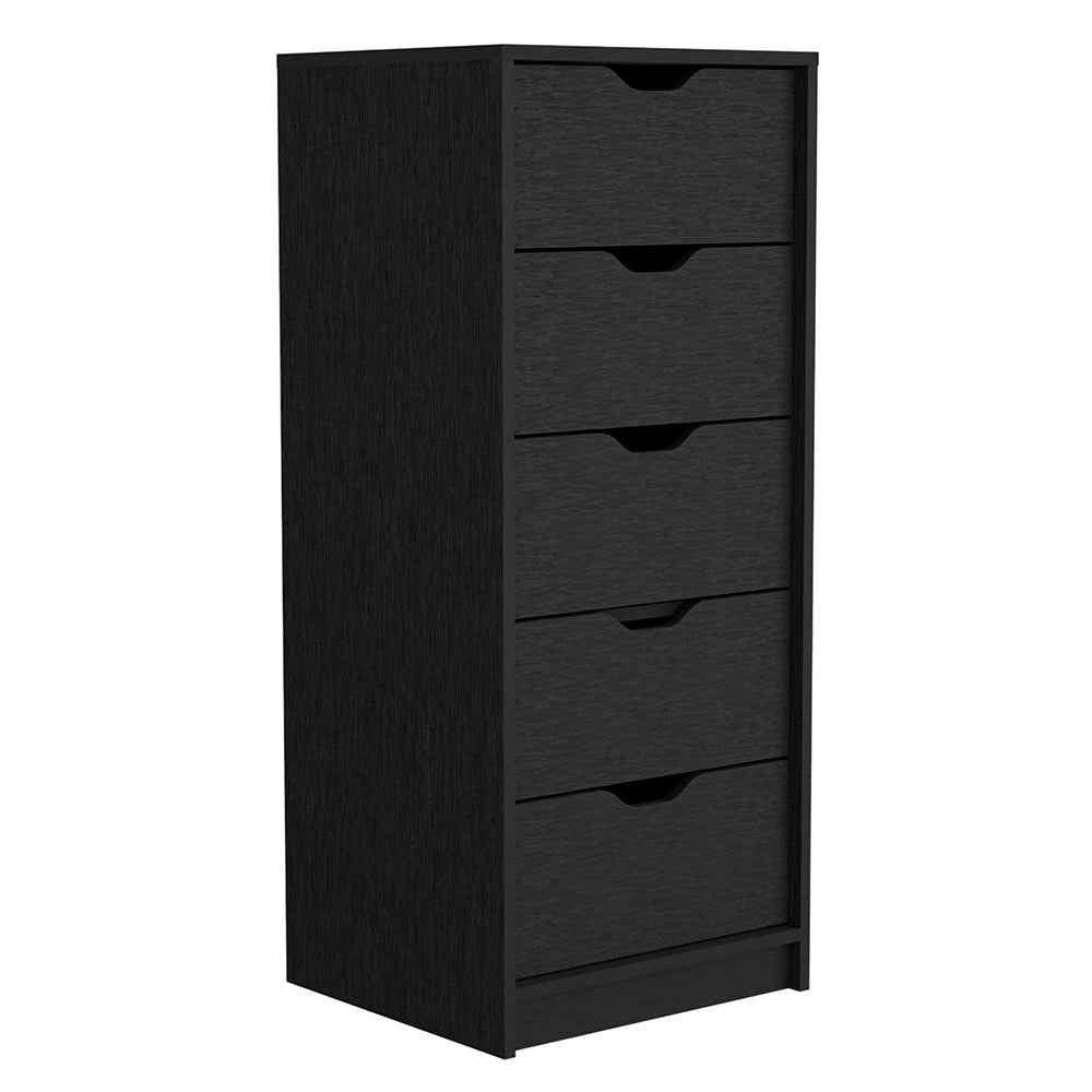 Houma 5 Drawers Narrow Dresser, Slim Storage Chest of Drawers, Black