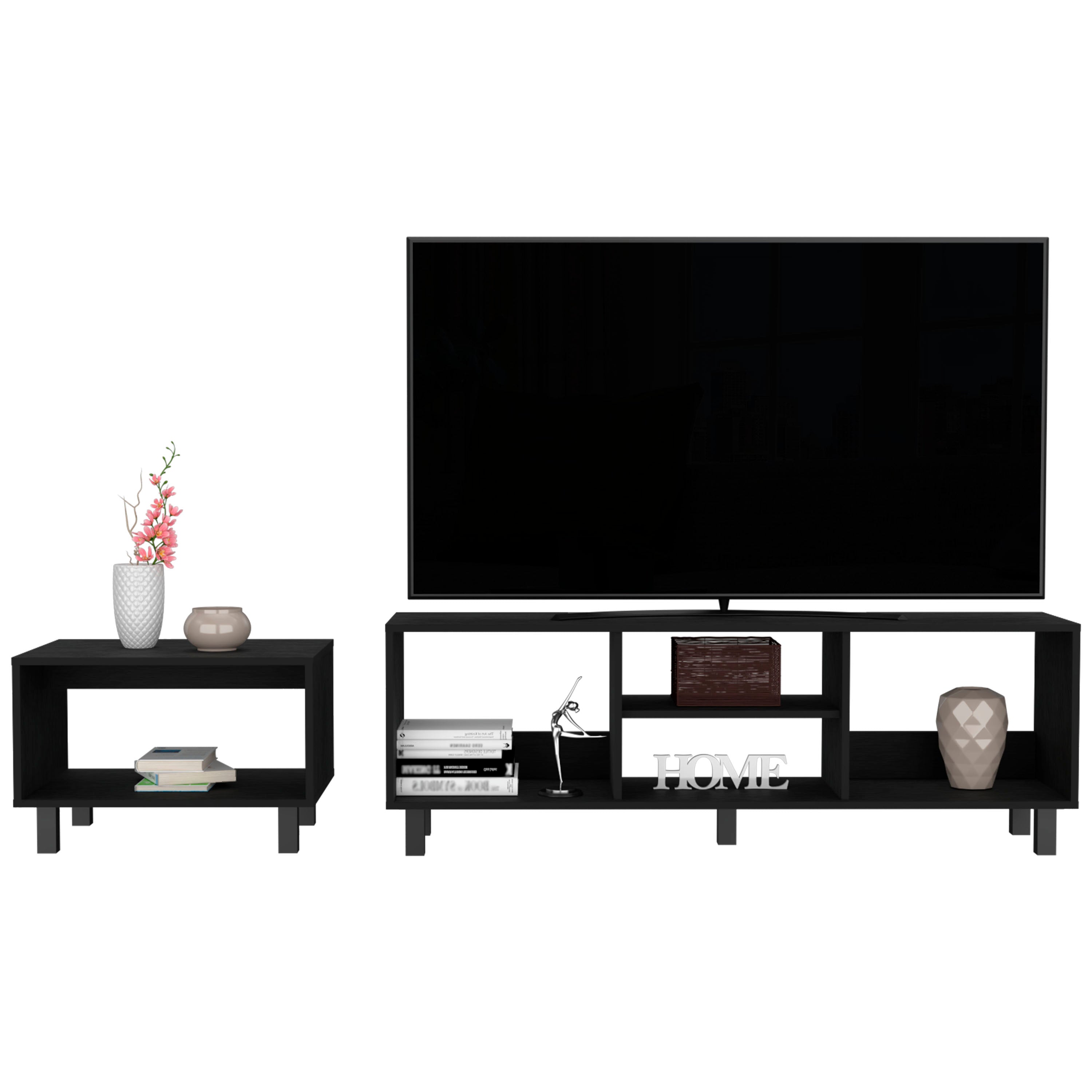 Carter 2 Piece Living Room Set, Streamlined with TV Stand and Coffee Table, Black - Luciddepo