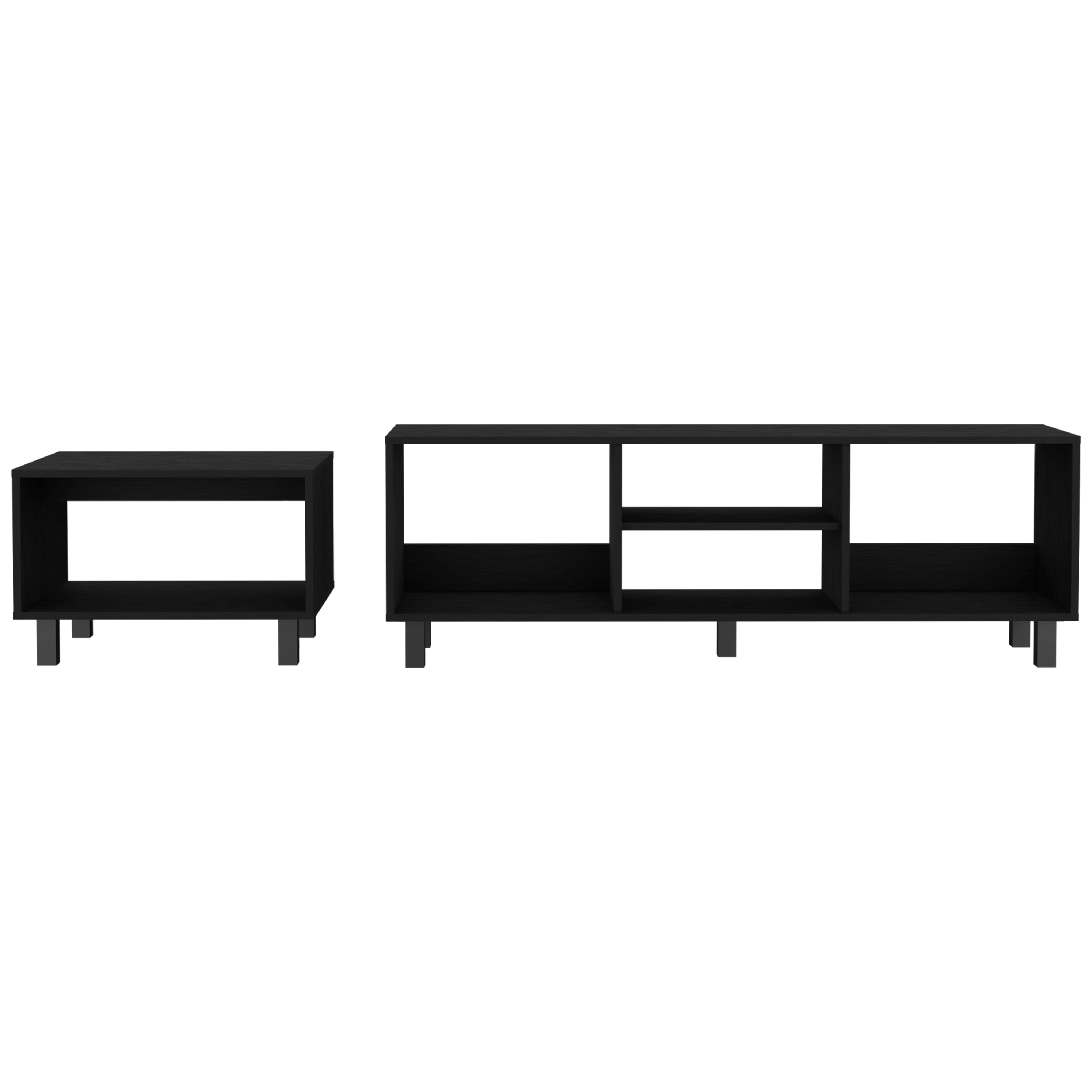 Carter 2 Piece Living Room Set, Streamlined with TV Stand and Coffee Table, Black - Luciddepo
