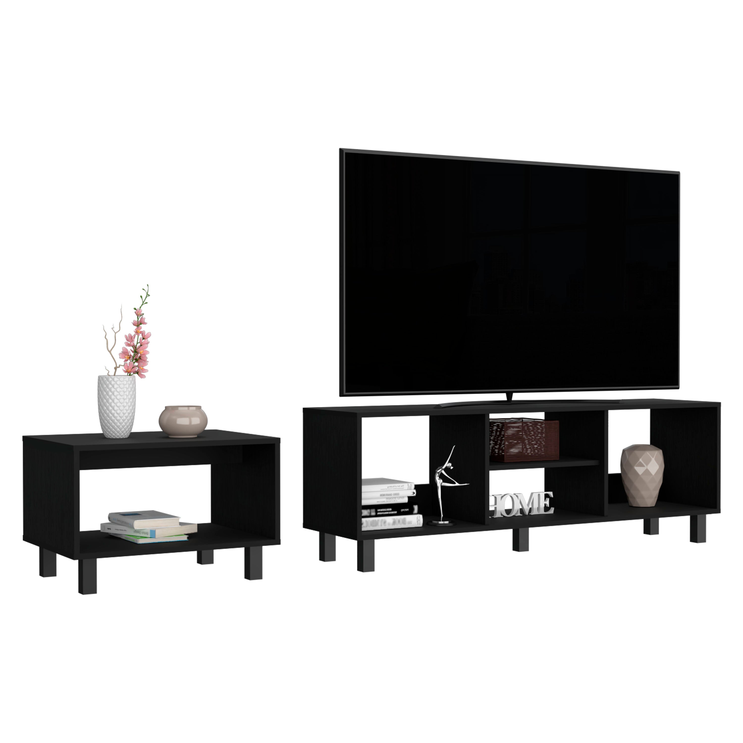 Carter 2 Piece Living Room Set, Streamlined with TV Stand and Coffee Table, Black - Luciddepo