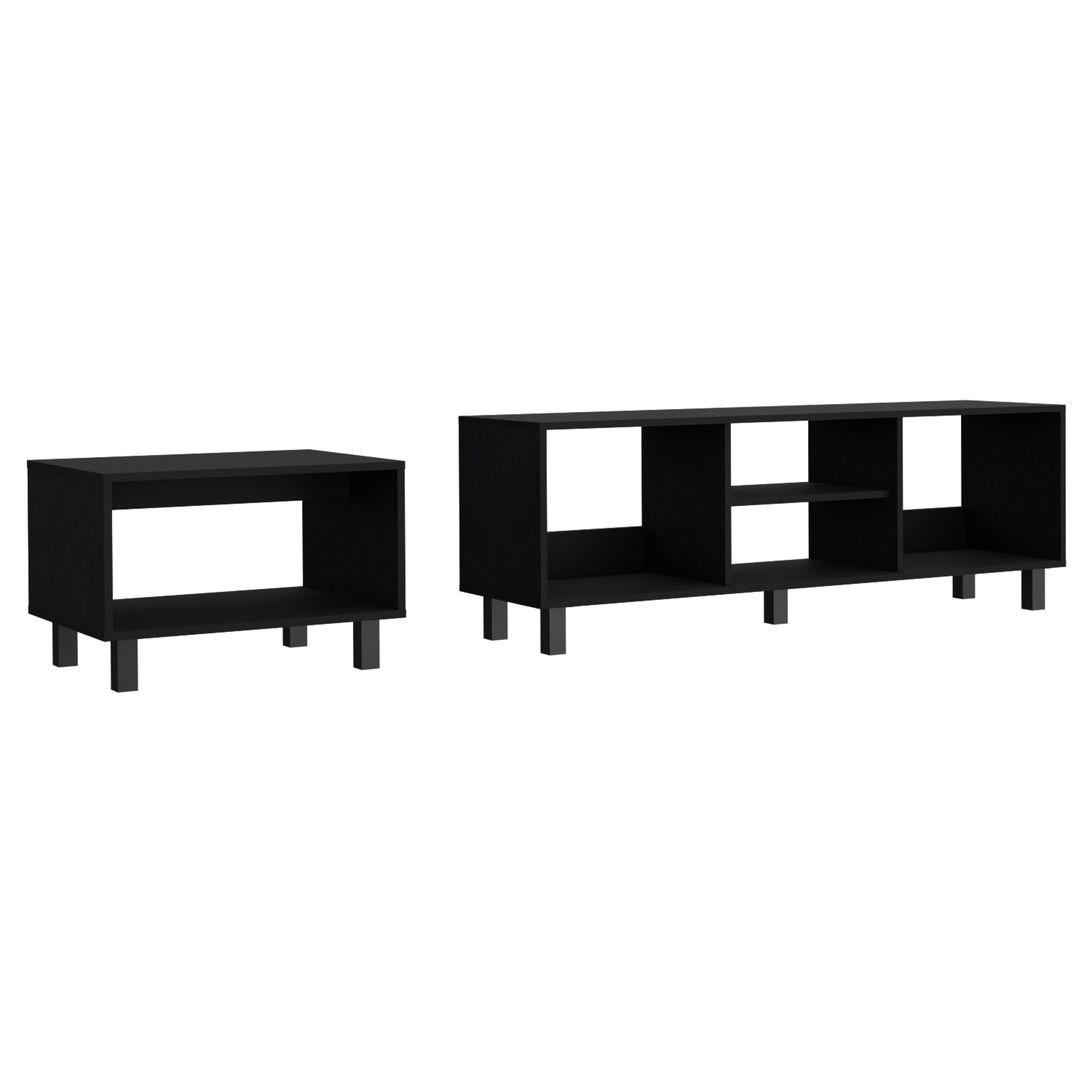 Carter 2 Piece Living Room Set, Streamlined with TV Stand and Coffee Table, Black - Luciddepo