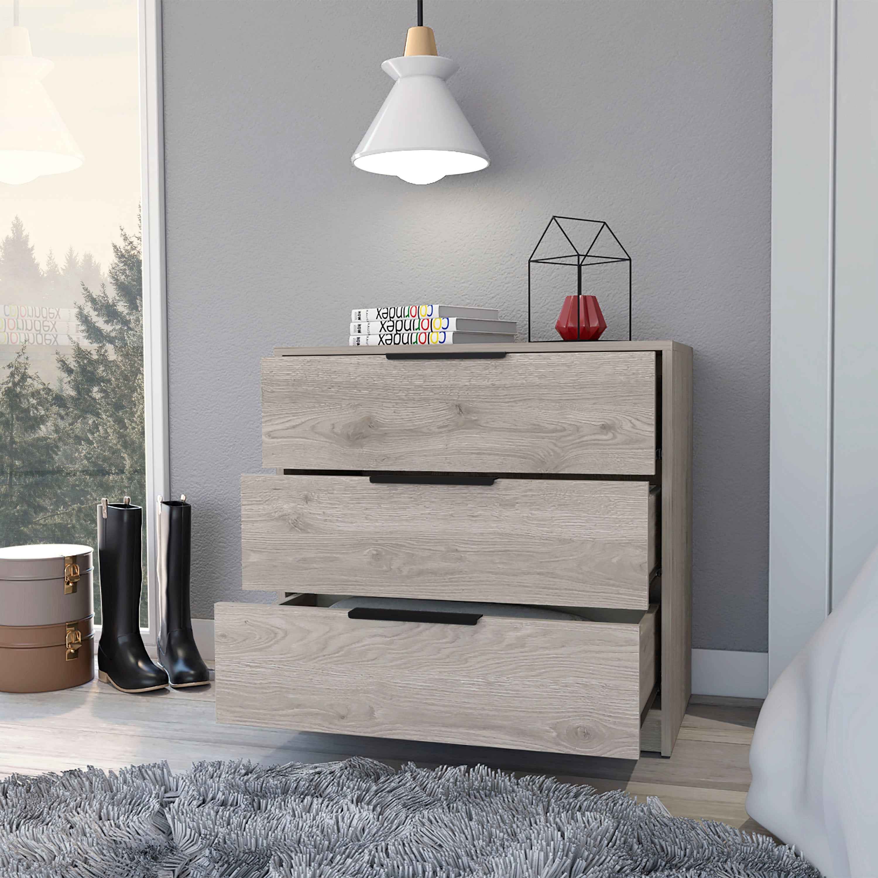 Egeo 3 Drawers Dresser, Superior Top, Light Gray