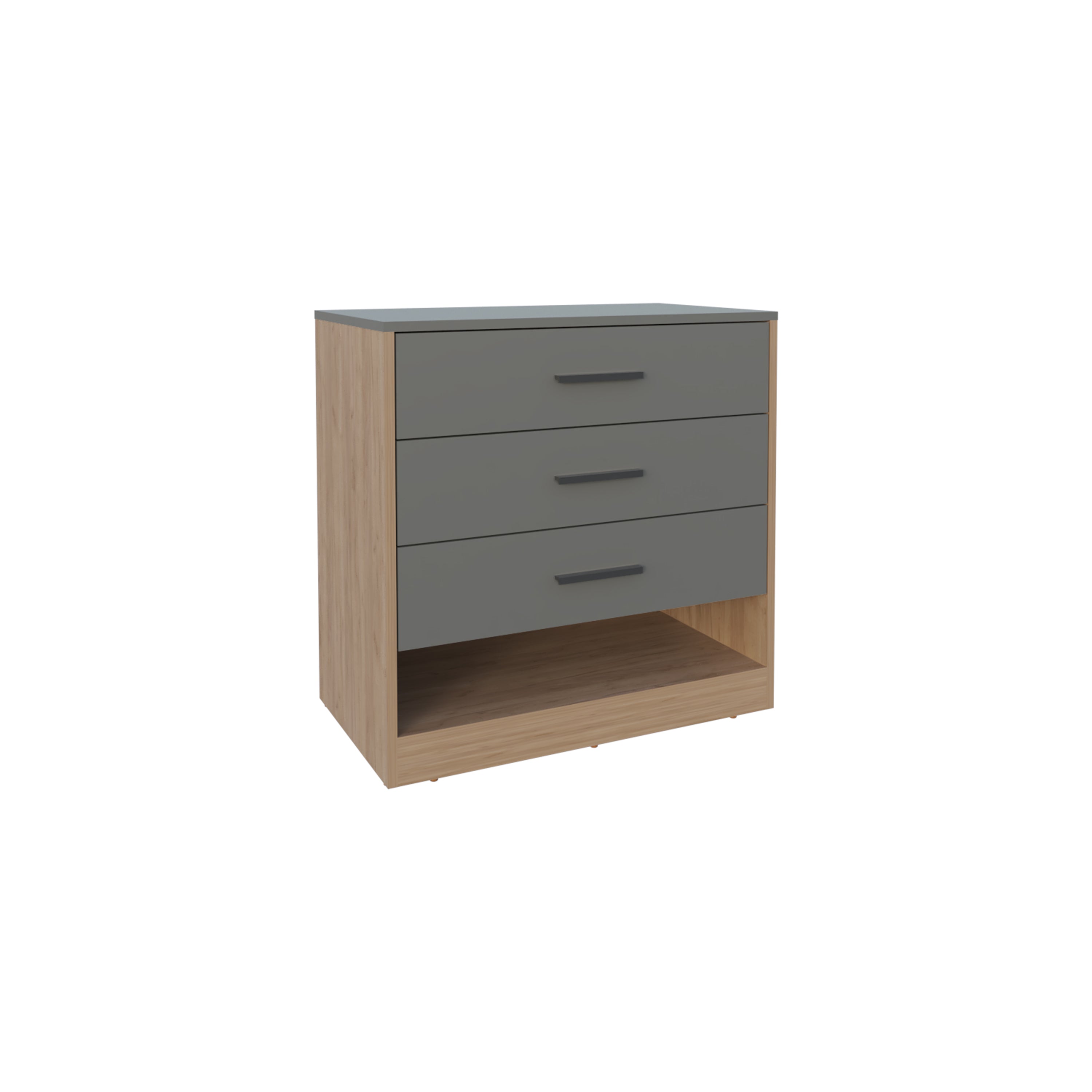 Artondale Dresser, 3 Drawers, 1 Shelf, Matt Gray / Natural Oak - Luciddepo