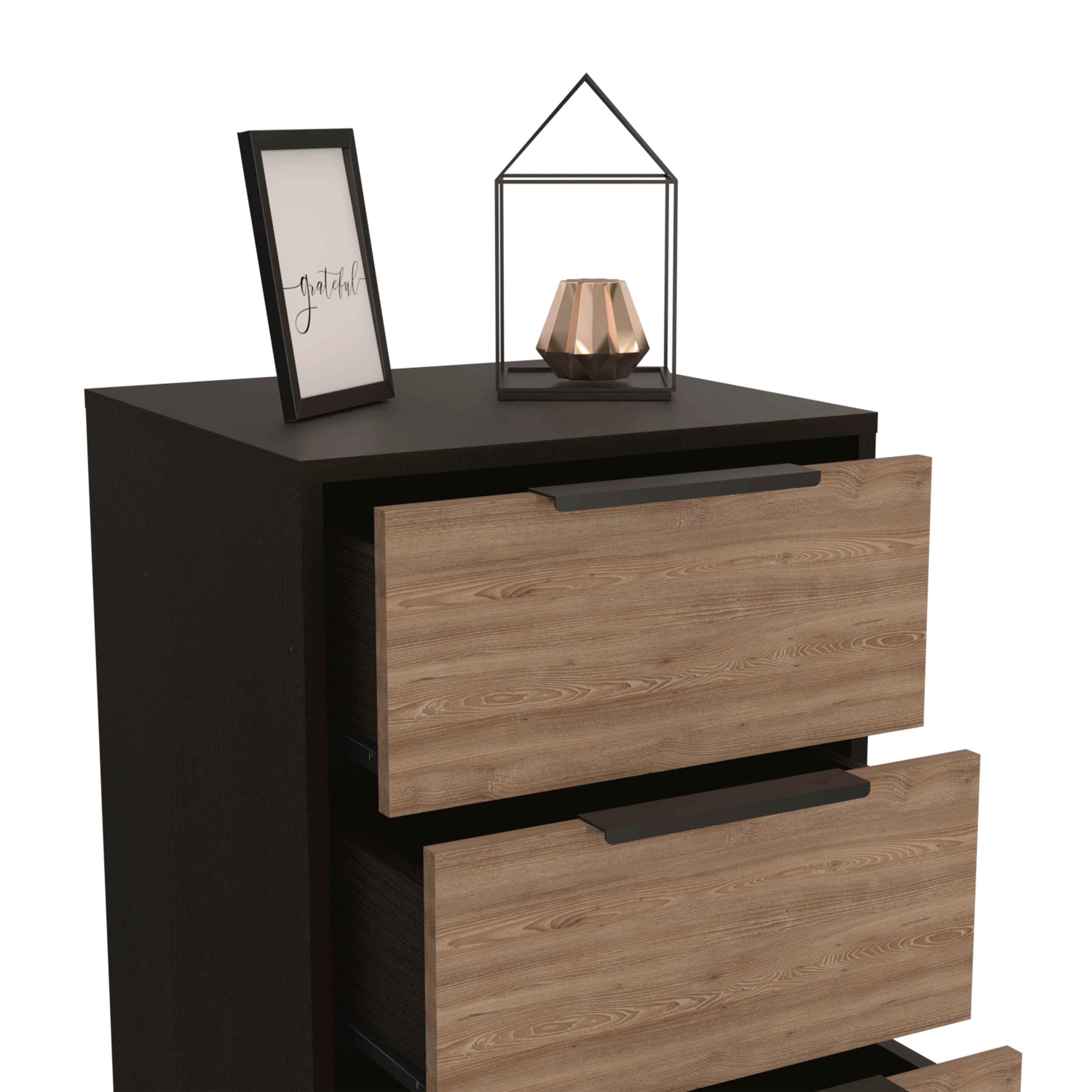 Egeo 5 Drawer Dresser, Vertical Dresser, Black / Light Oak