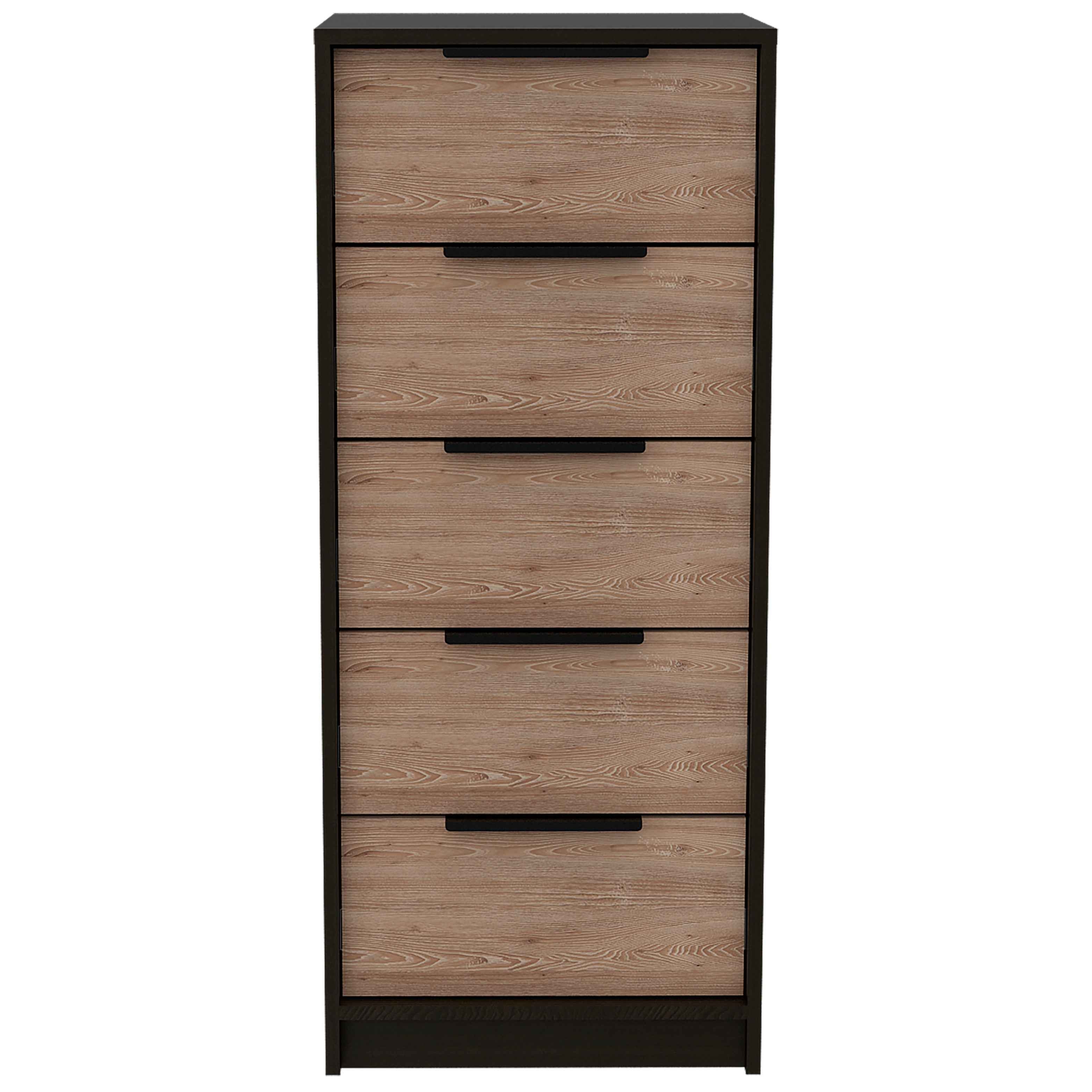 Egeo 5 Drawer Dresser, Vertical Dresser, Black / Light Oak