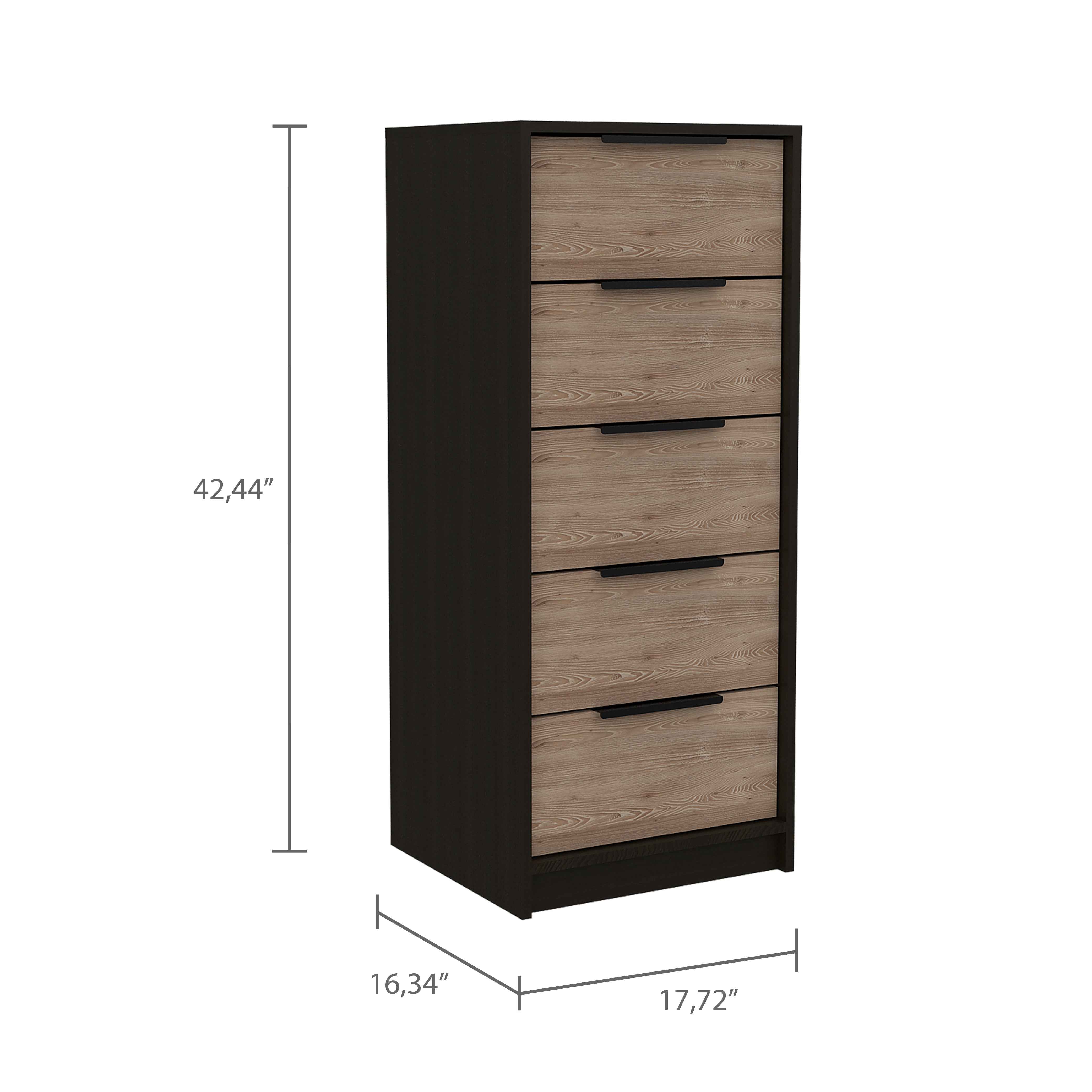 Egeo 5 Drawer Dresser, Vertical Dresser, Black / Light Oak