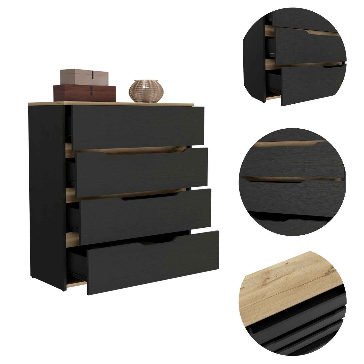 Aralia Drawer Dresser, Four Drawers, Superior Top, Black / Light Oak