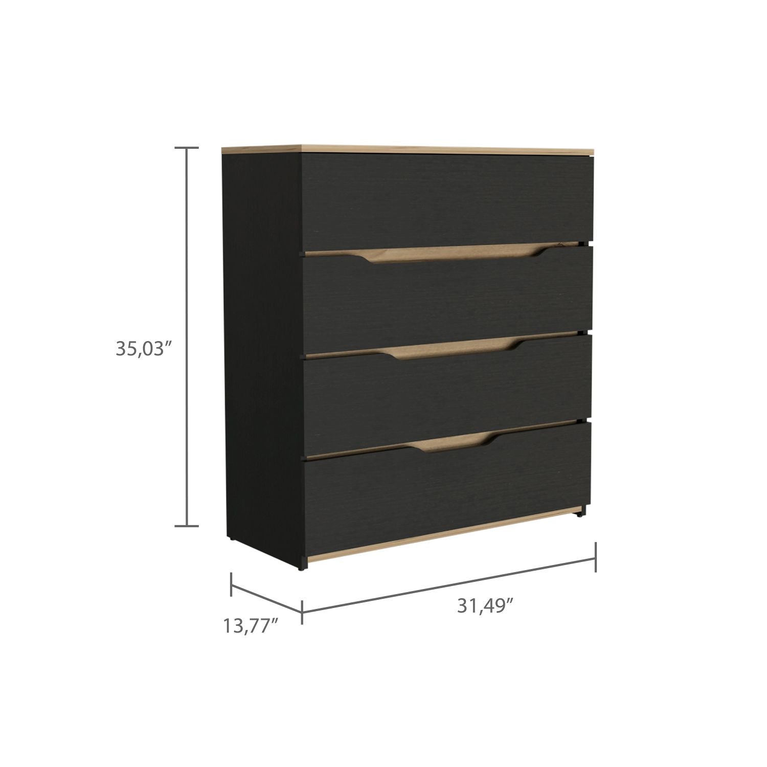 Aralia Drawer Dresser, Four Drawers, Superior Top, Black / Light Oak - Luciddepo