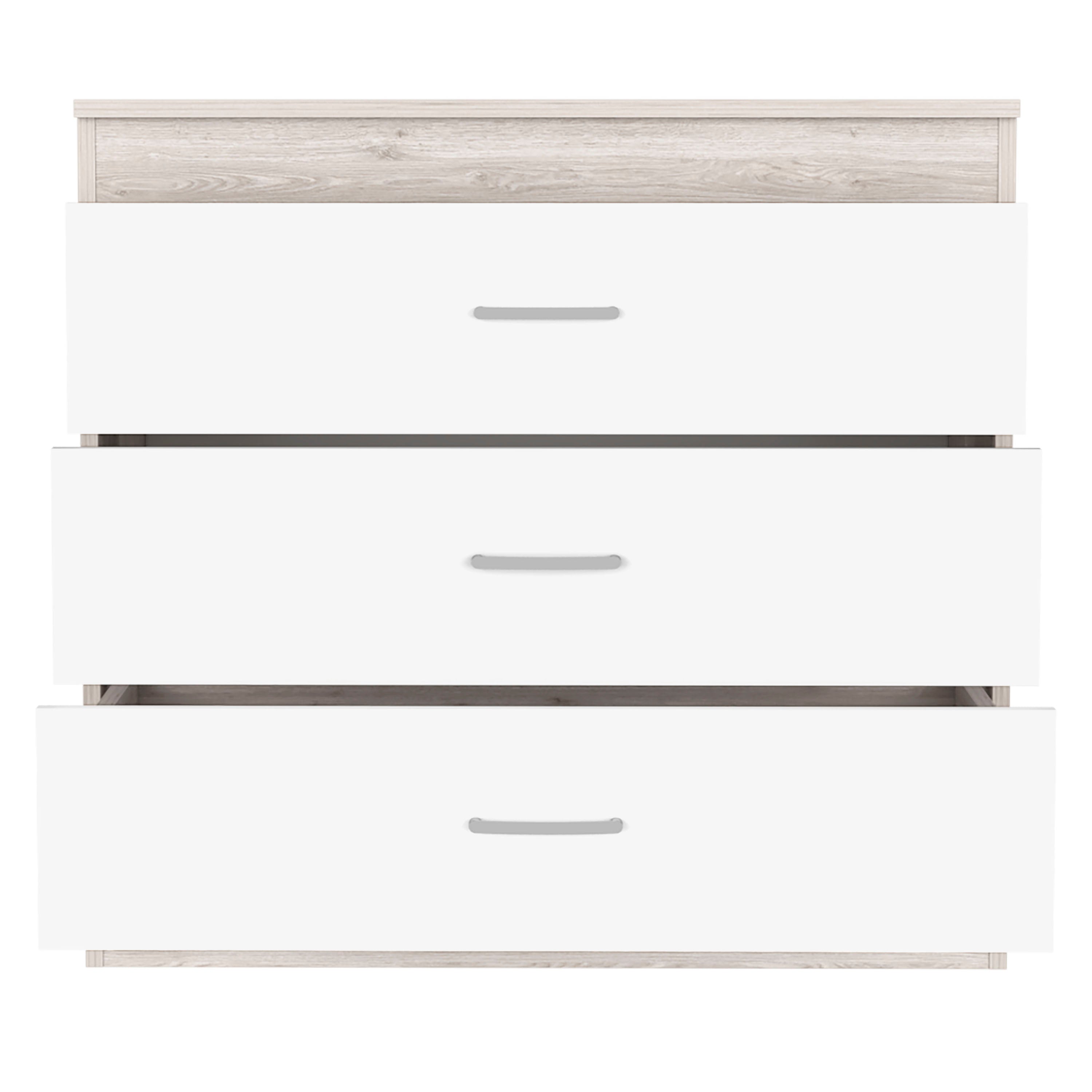 Zurich Three Drawers Dresser, Metal Hardware, Superior Top, Light Gray / White - Luciddepo