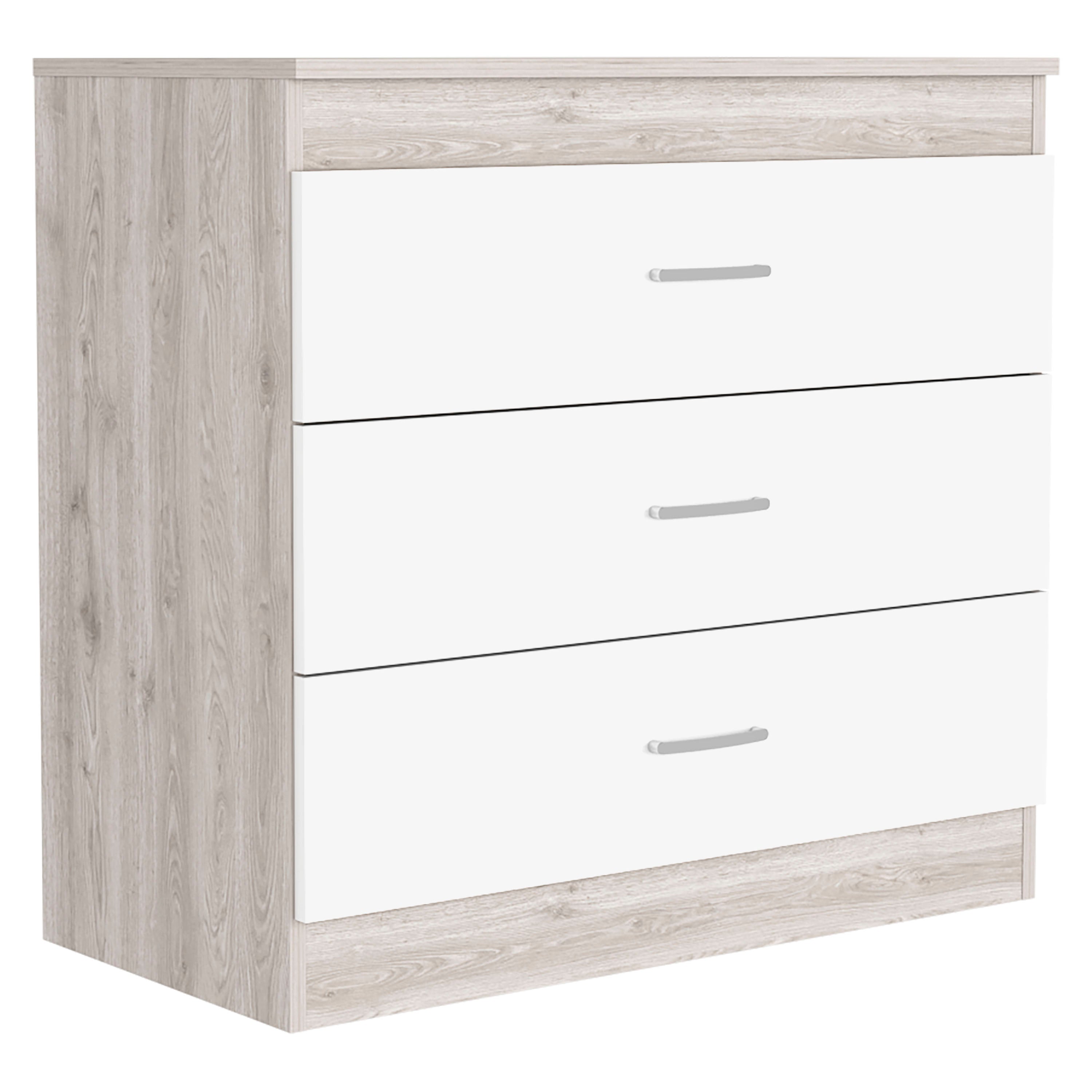 Zurich Three Drawers Dresser, Metal Hardware, Superior Top, Light Gray / White - Luciddepo