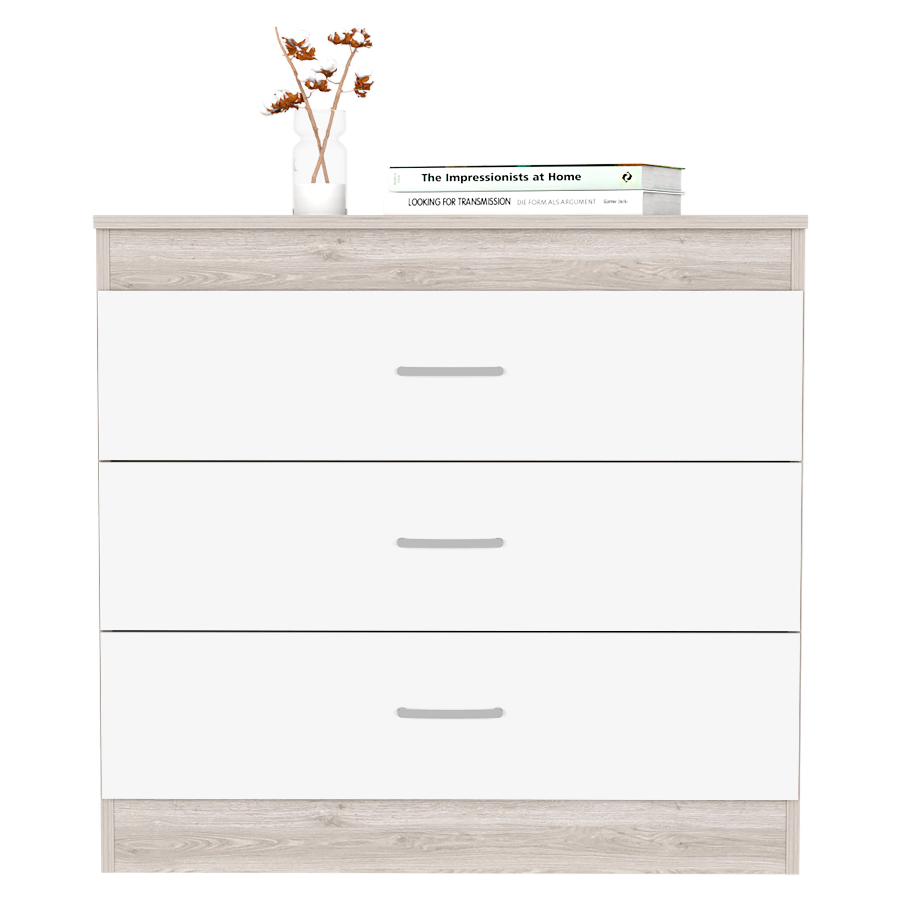 Zurich Three Drawers Dresser, Metal Hardware, Superior Top, Light Gray / White - Luciddepo