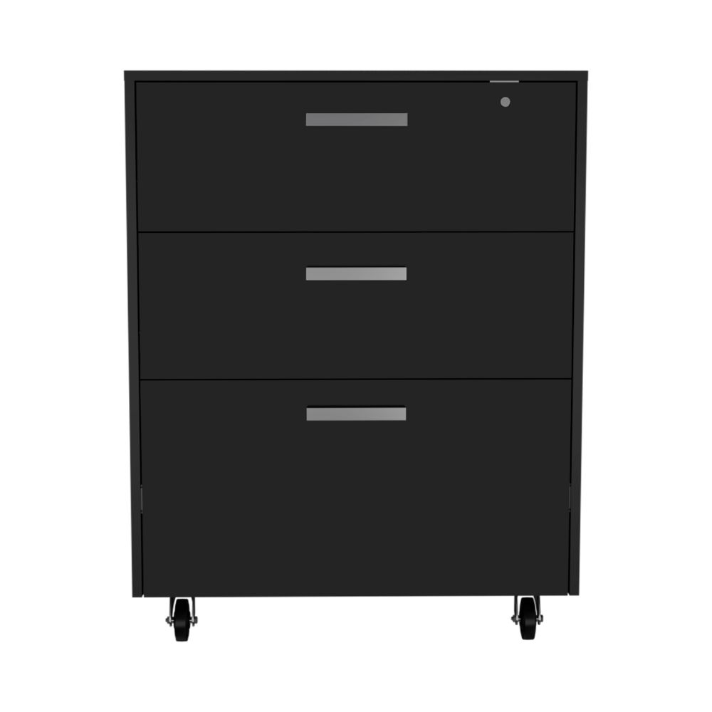 Danbury Storage Cabinet Drawer, Three Drawers, Top Surface, Four Casters, Black - Luciddepo