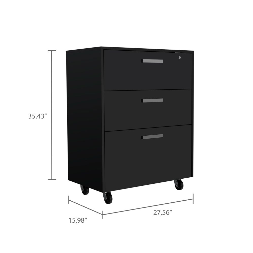 Danbury Storage Cabinet Drawer, Three Drawers, Top Surface, Four Casters, Black - Luciddepo