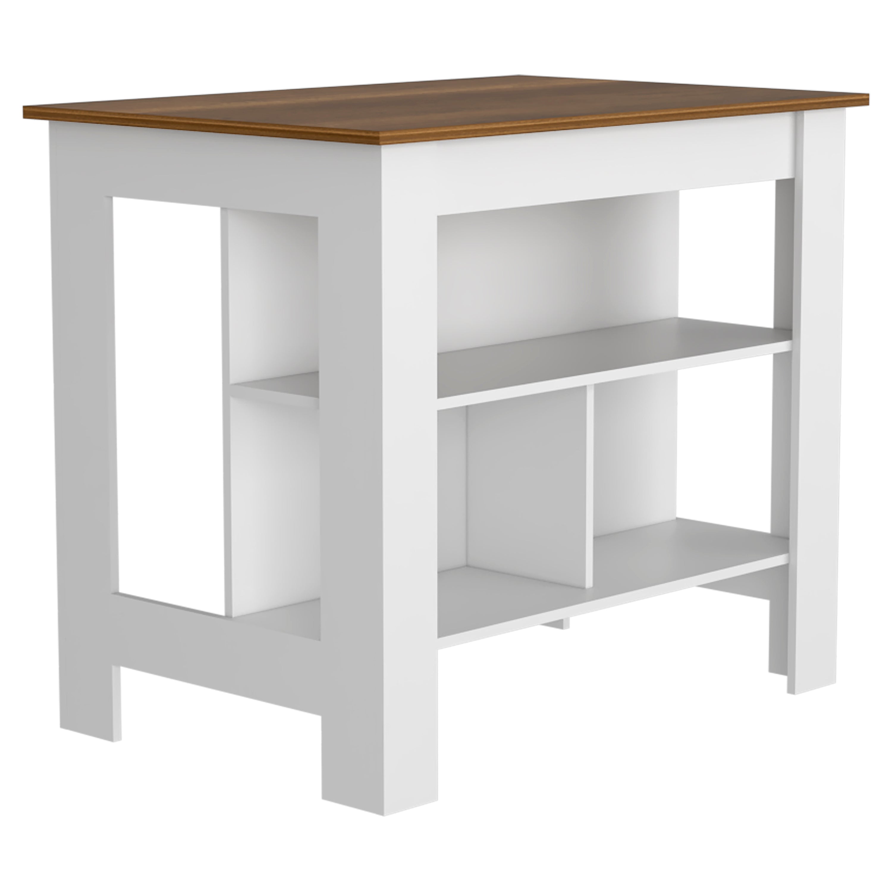 Delos Kitchen Island, Four Legs, Three Shelves, White / Walnut - Luciddepo