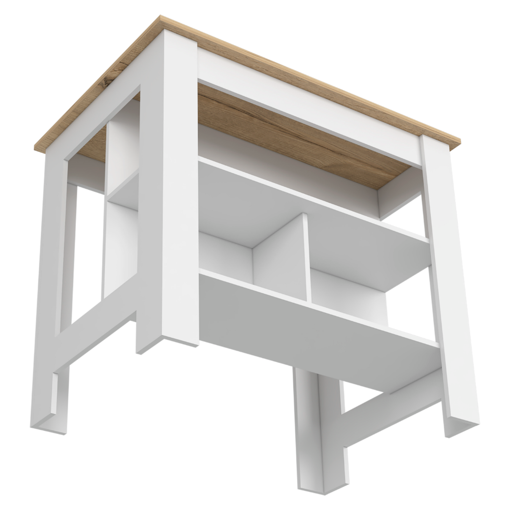 Delos Kitchen Island, Four Legs, Three Shelves, White / Light Oak - Luciddepo