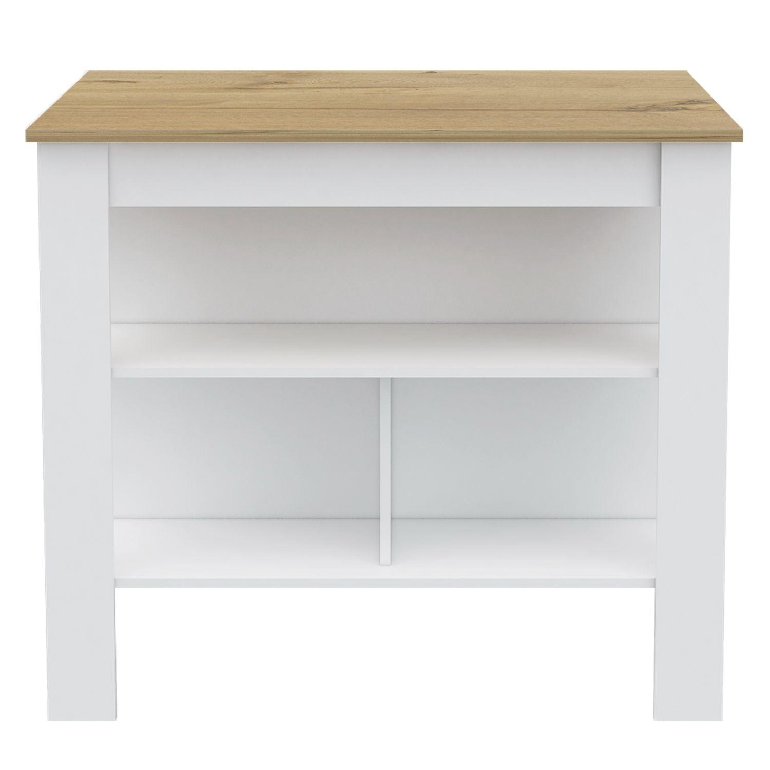 Delos Kitchen Island, Four Legs, Three Shelves, White / Light Oak - Luciddepo
