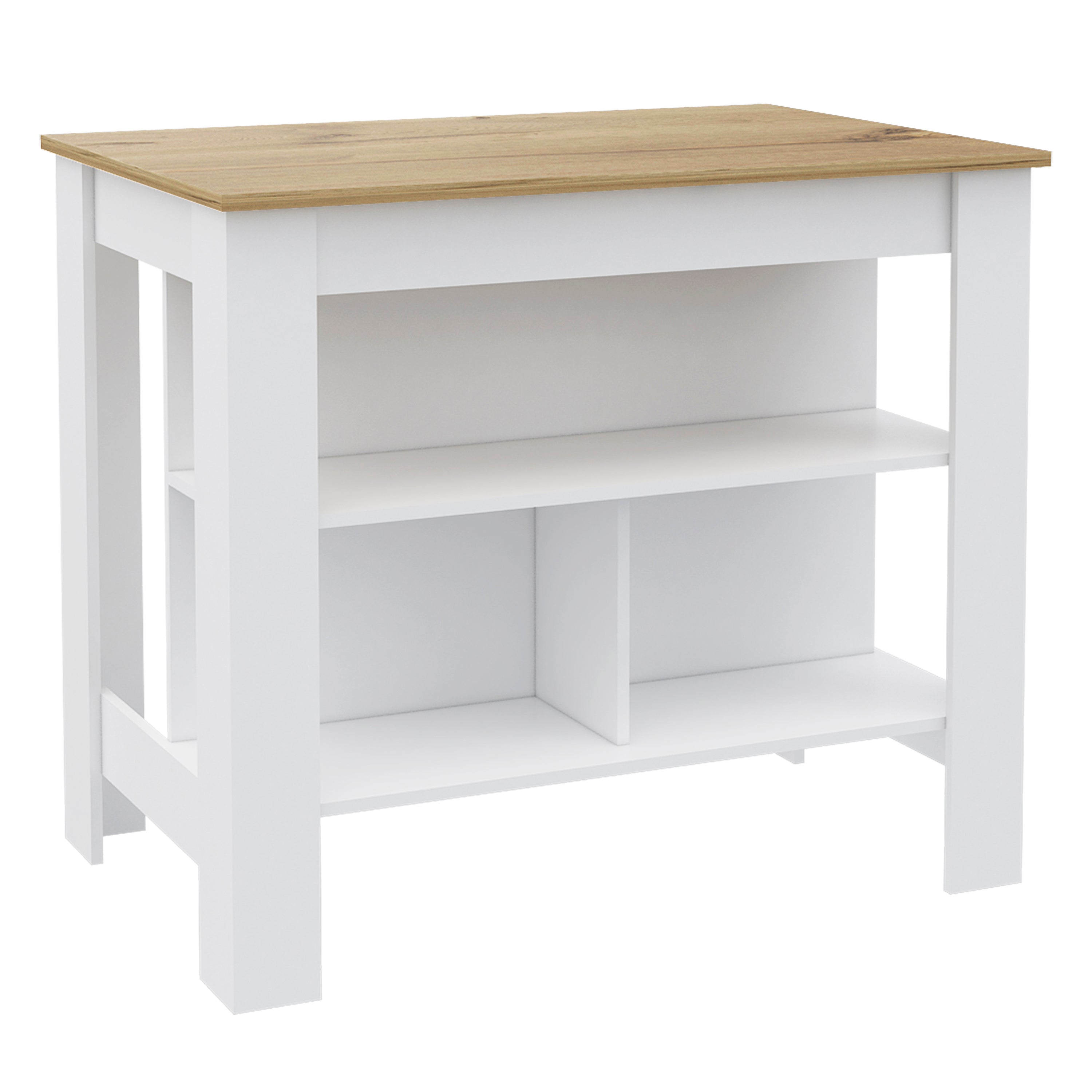 Delos Kitchen Island, Four Legs, Three Shelves, White / Light Oak - Luciddepo