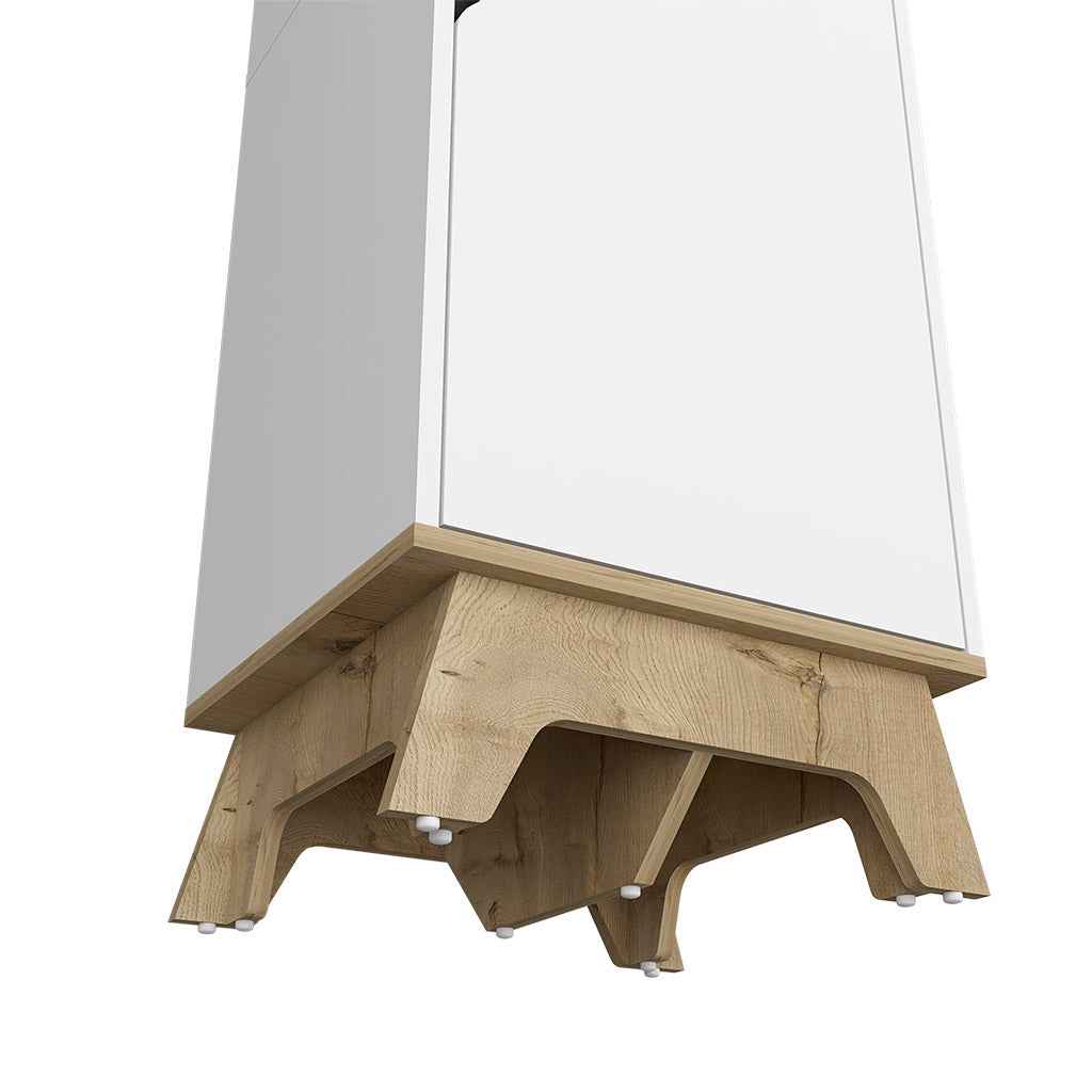 Dahoon Single Kitchen Pantry Double Doors Cabinets, Four Shelves, Light oak / White