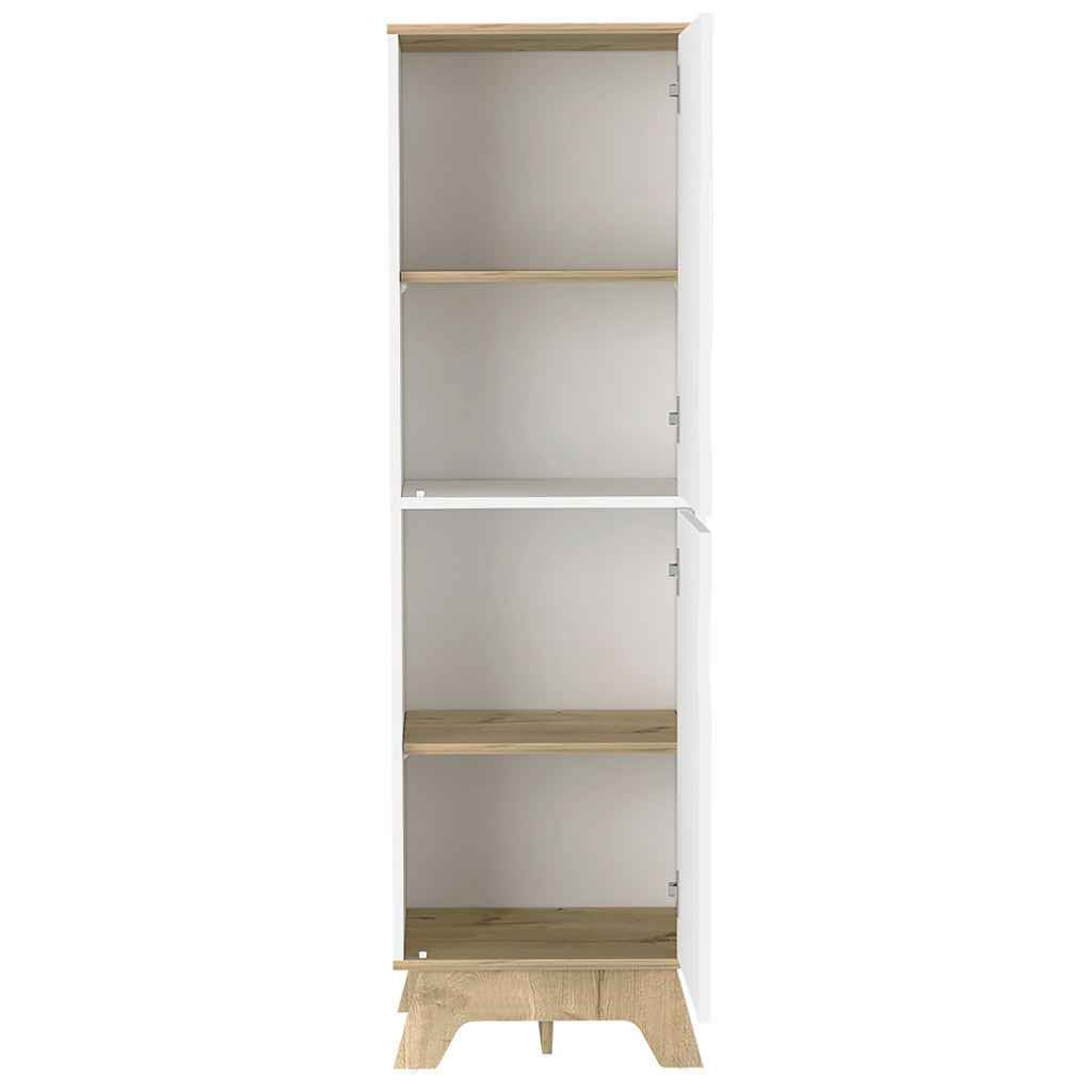 Dahoon Single Kitchen Pantry Double Doors Cabinets, Four Shelves, Light oak / White