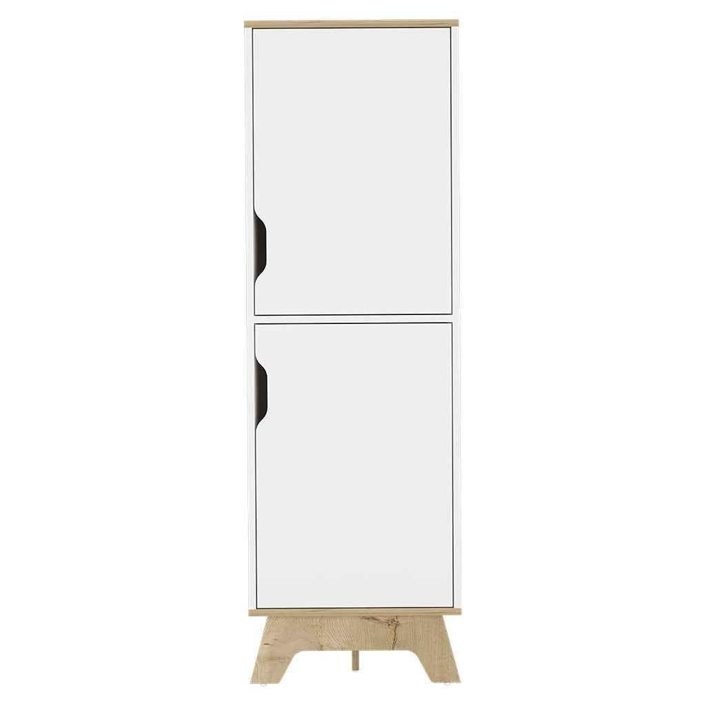 Dahoon Single Kitchen Pantry Double Doors Cabinets, Four Shelves, Light oak / White