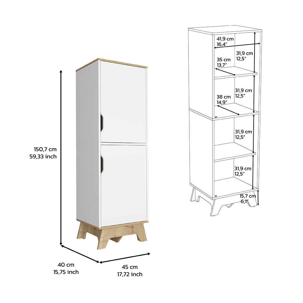 Dahoon Single Kitchen Pantry Double Doors Cabinets, Four Shelves, Light oak / White