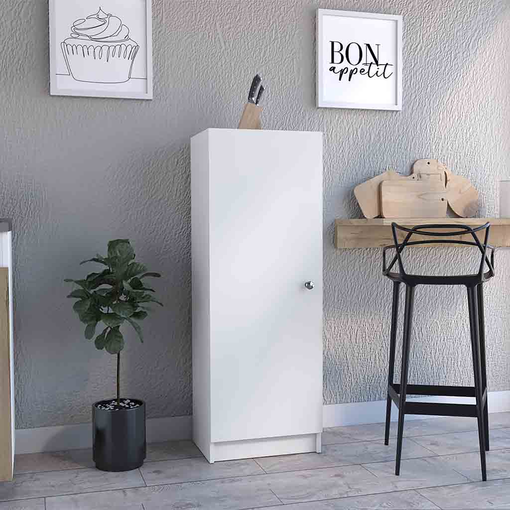 Uluru Kitchen Pantry with Single Door Cabinet and Four Interior Shelves, White - Luciddepo