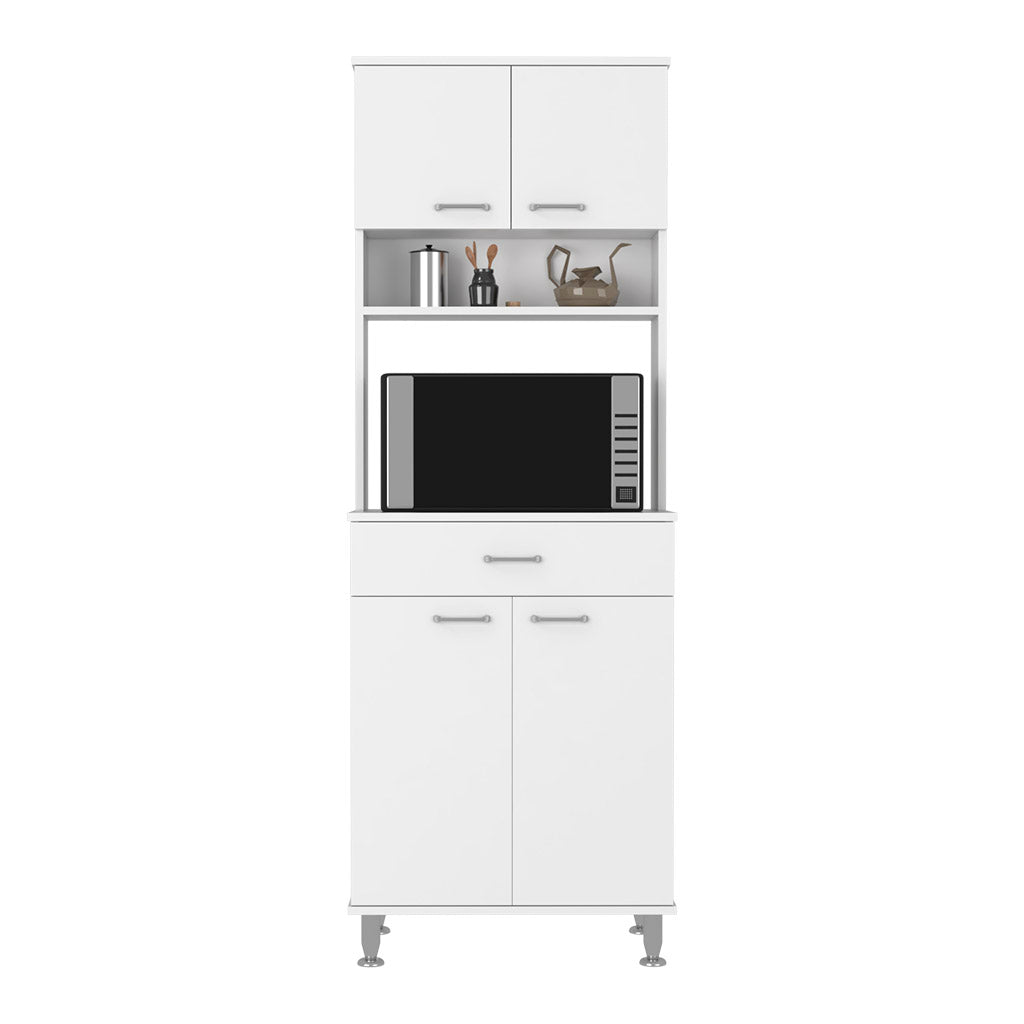 Helis 60 Pantry Double Door Cabinet, One Drawer, Four Legs, Three Shelves , White - Luciddepo
