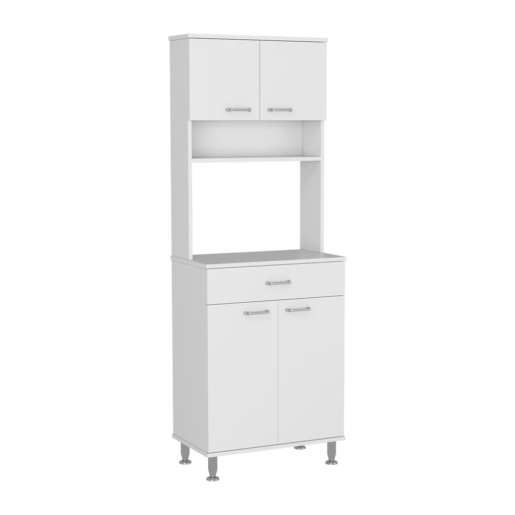 Helis 60 Pantry Double Door Cabinet, One Drawer, Four Legs, Three Shelves , White - Luciddepo