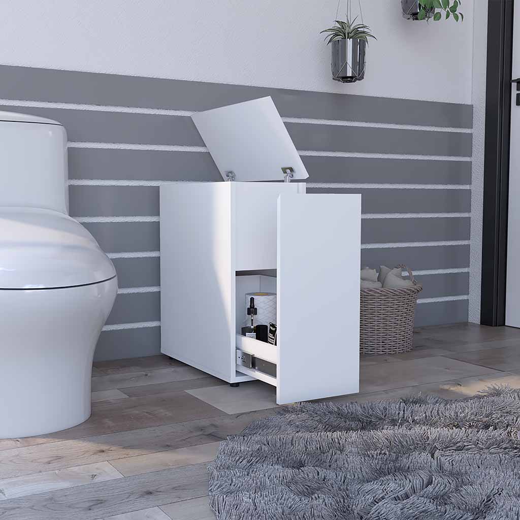 Nova Bathroom Storage Cabinet, One Drawer, Liftable Top, White - Luciddepo