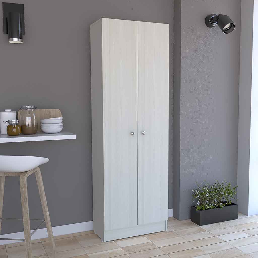 Dakari Multistorage Double Door Cabinet, Five Shelves, White Washed Oak