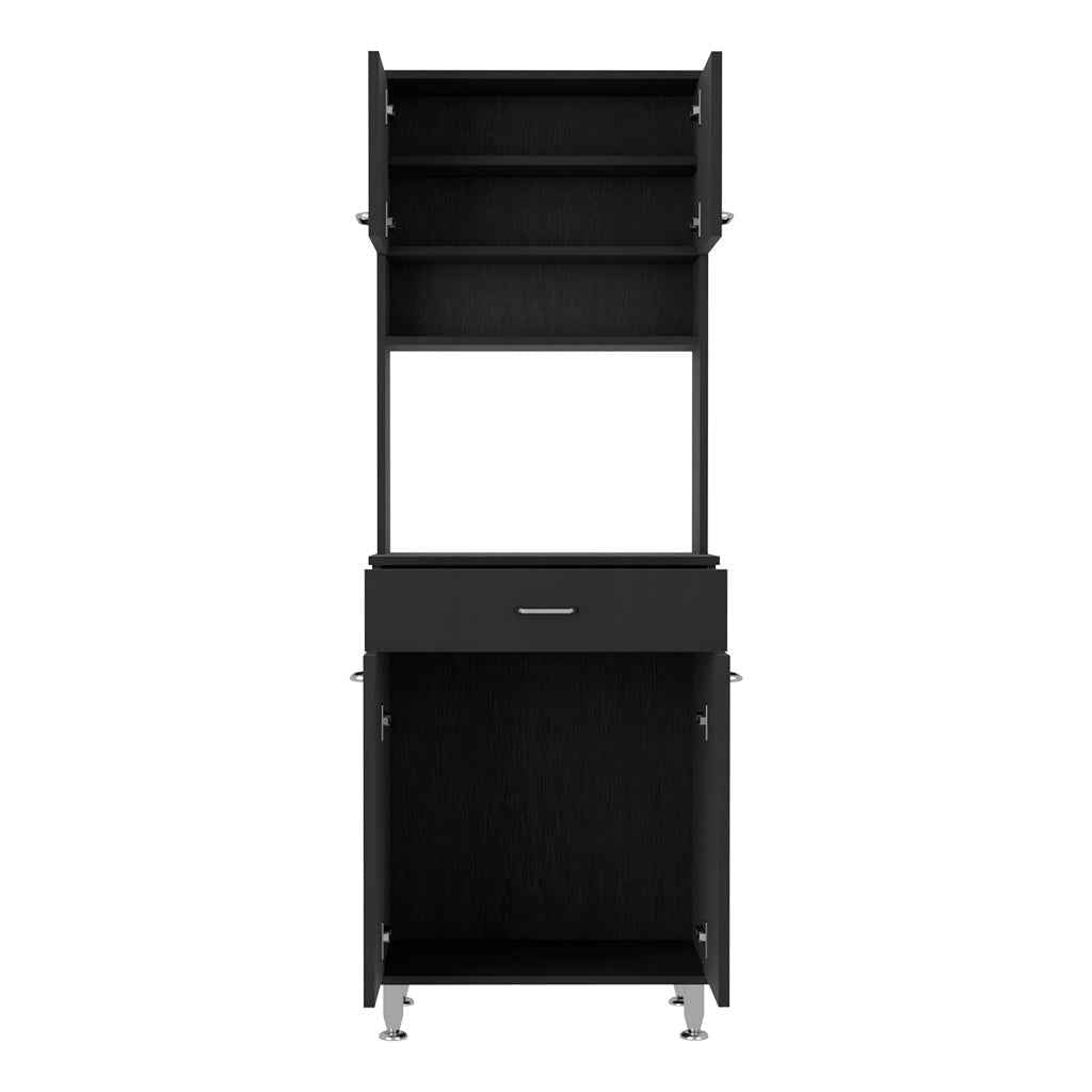 Helis 60 Pantry Double Door Cabinet, One Drawer, Four Legs, Three Shelves , Black