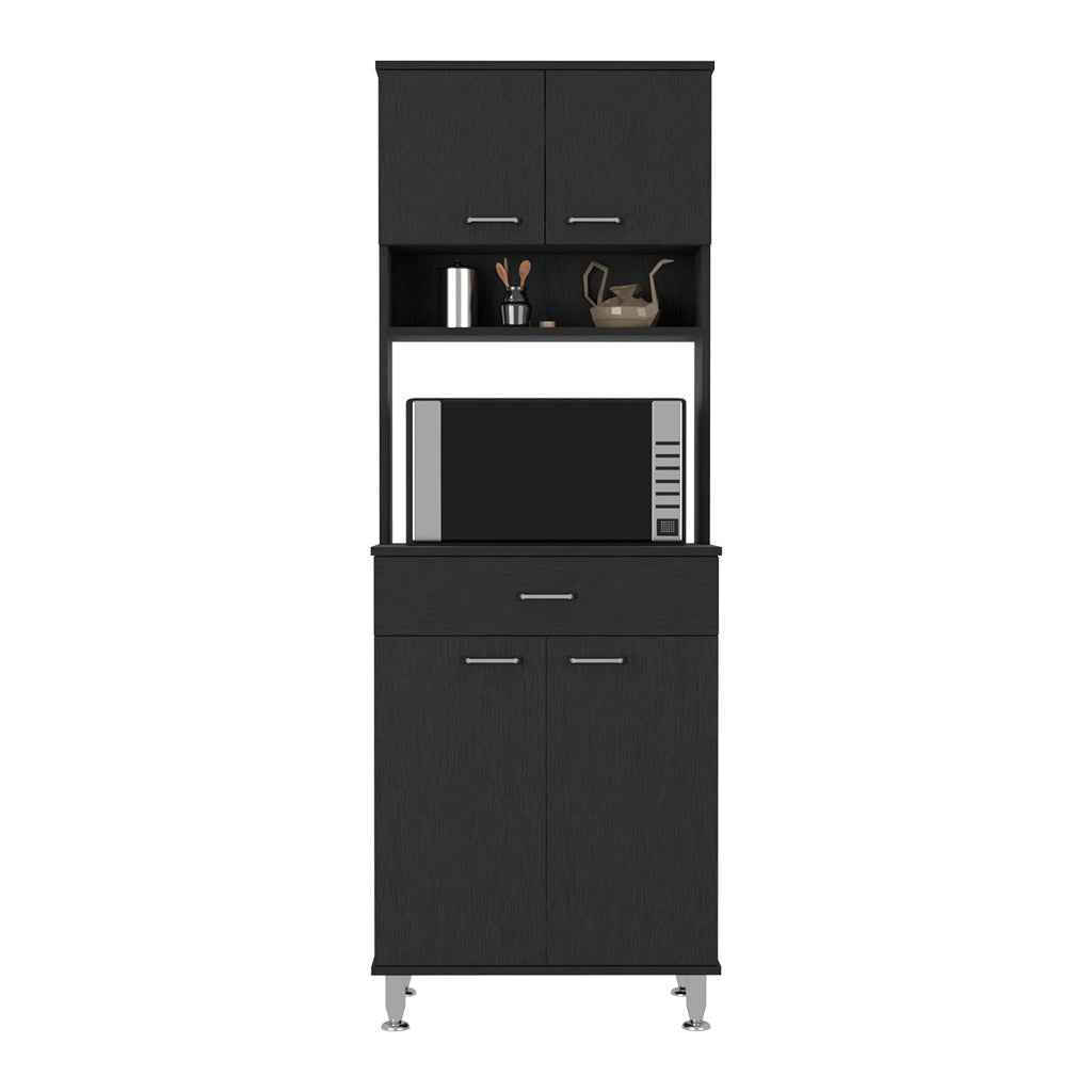 Helis 60 Pantry Double Door Cabinet, One Drawer, Four Legs, Three Shelves , Black