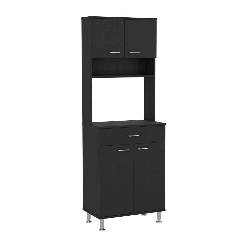 Helis 60 Pantry Double Door Cabinet, One Drawer, Four Legs, Three Shelves , Black