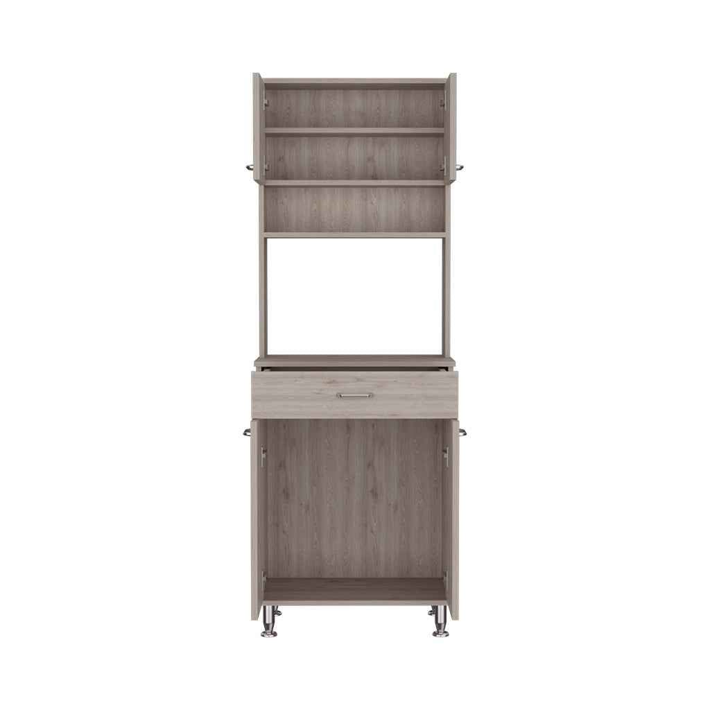 Helis 60 Pantry Double Door Cabinet, One Drawer, Four Legs, Three Shelves , Light Gray