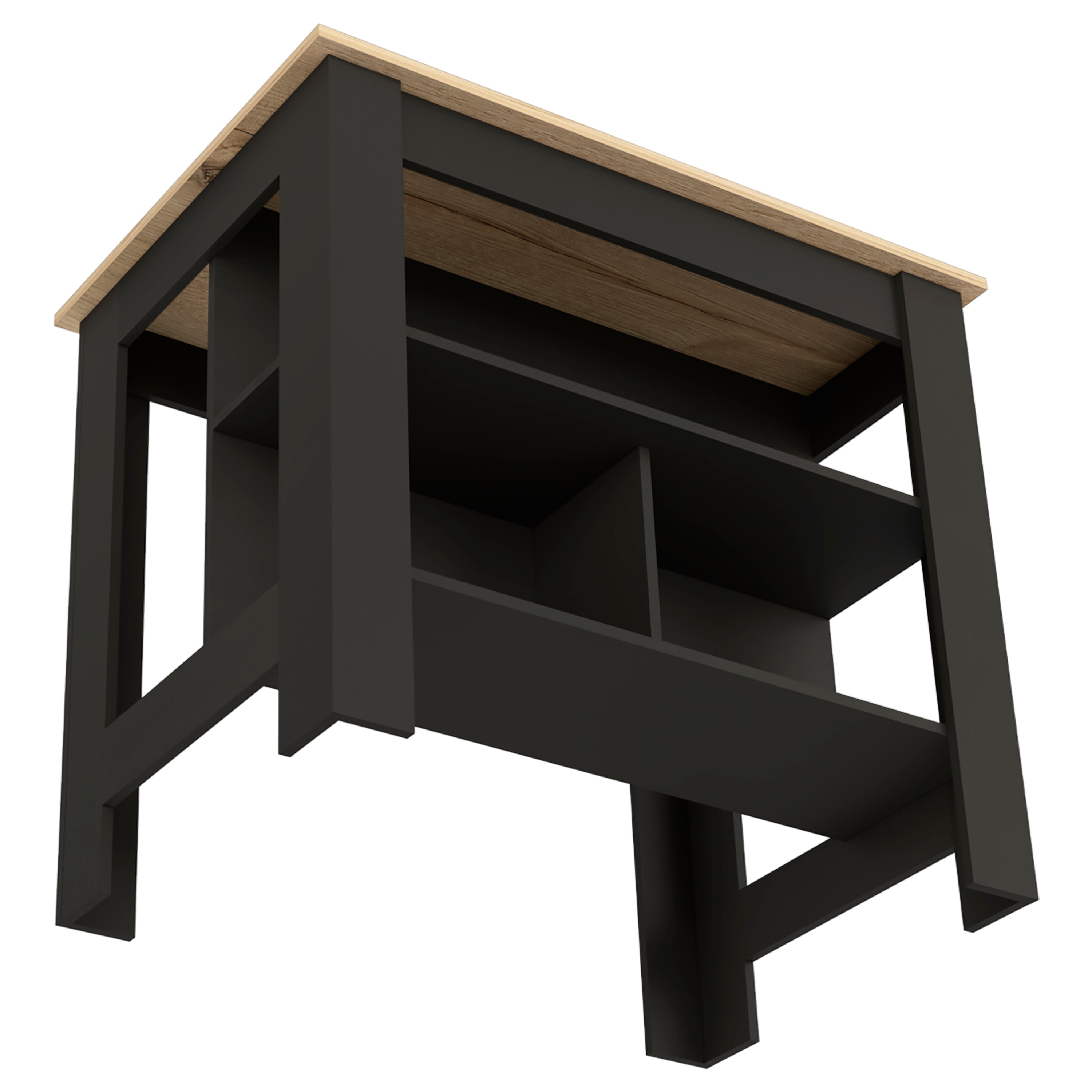 Delos Kitchen Island, Four Legs, Three Shelves, Black / Light Oak - Luciddepo