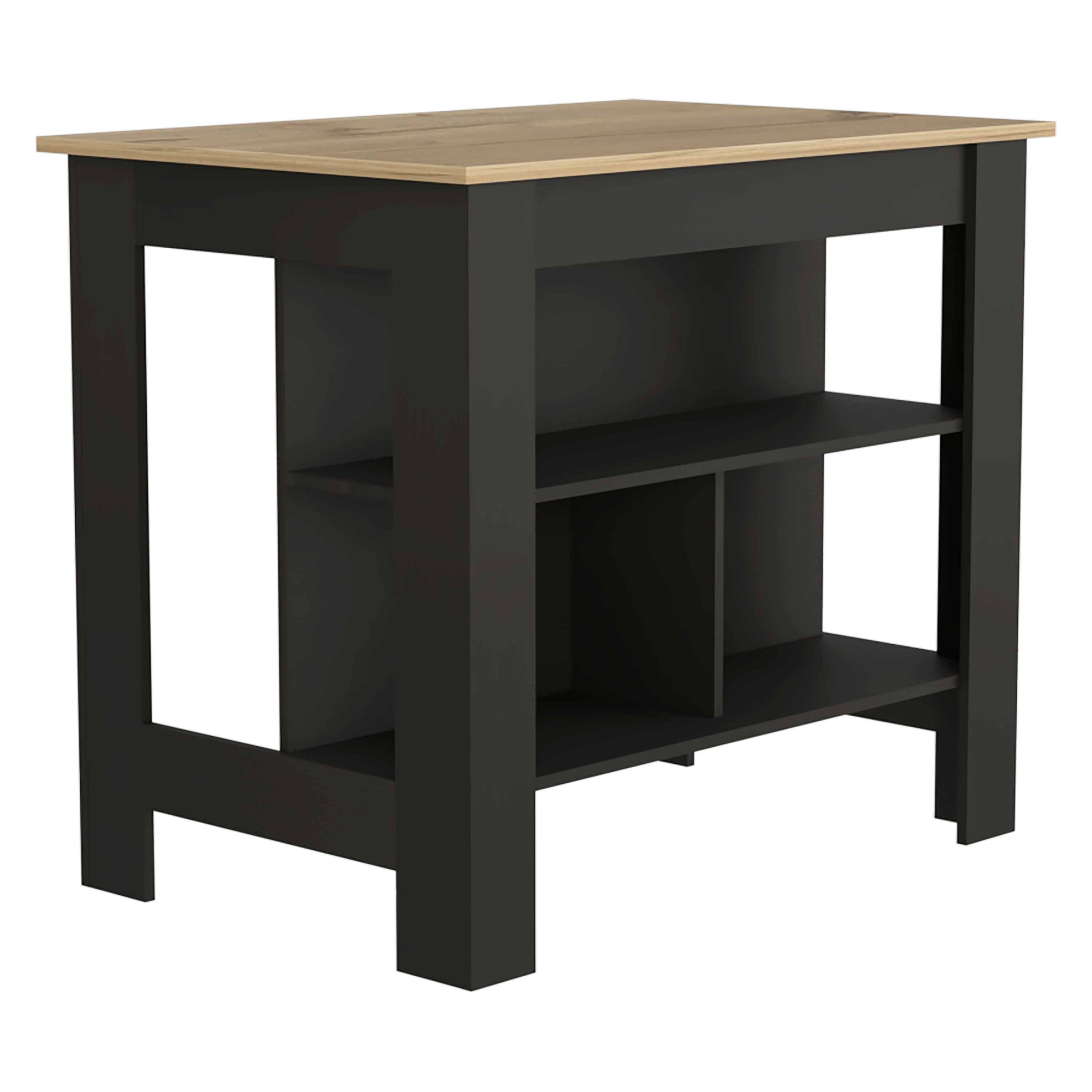 Delos Kitchen Island, Four Legs, Three Shelves, Black / Light Oak - Luciddepo